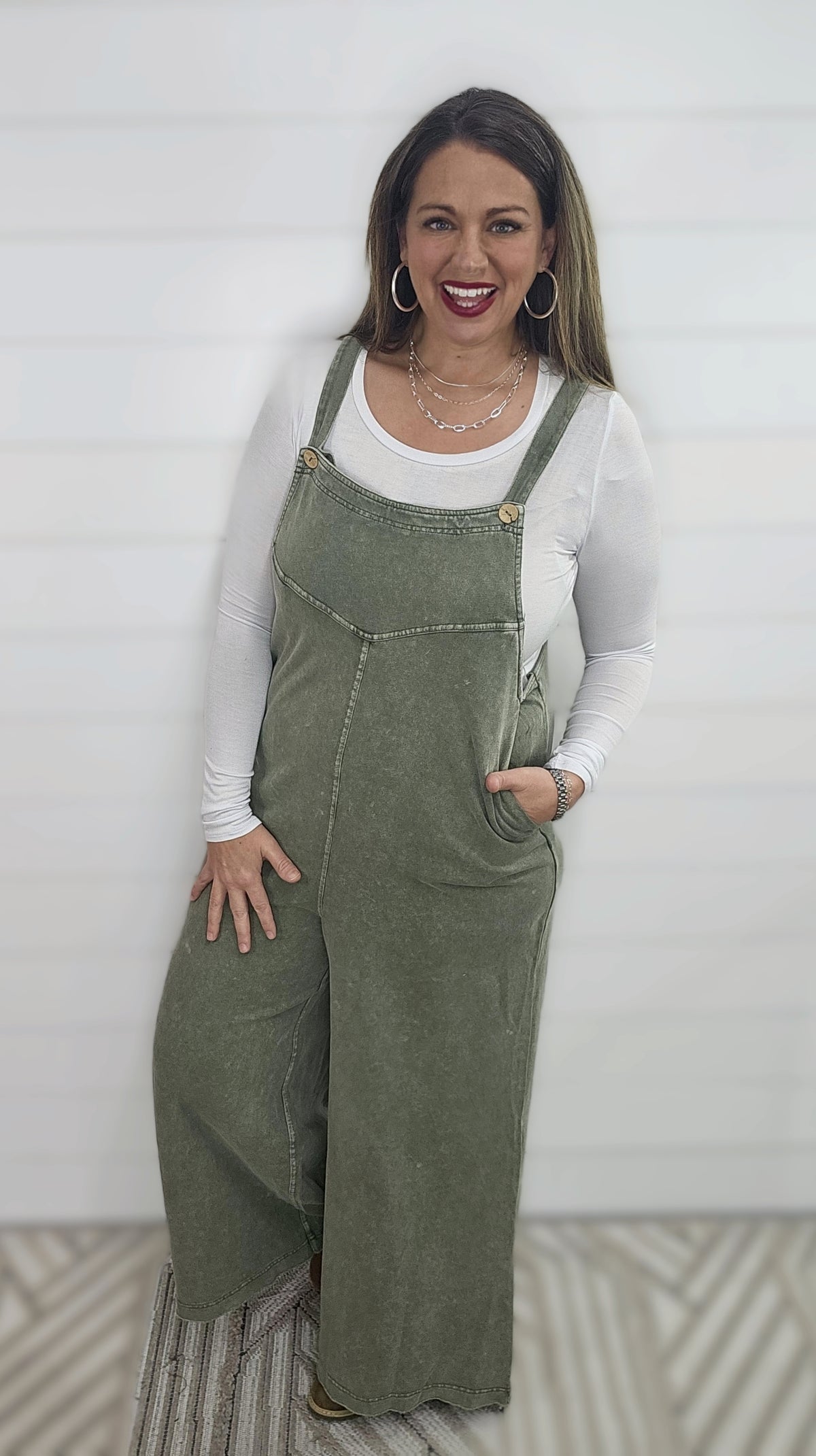 OLIVE MINERAL WASH FRENCH TERRY OVERALLS