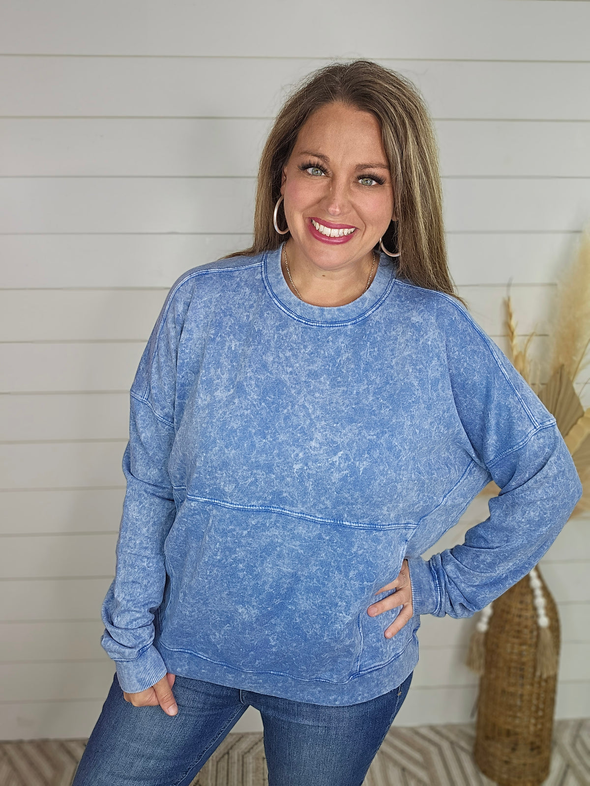 BLUE MINERAL WASH FRENCH TERRY PULLOVER