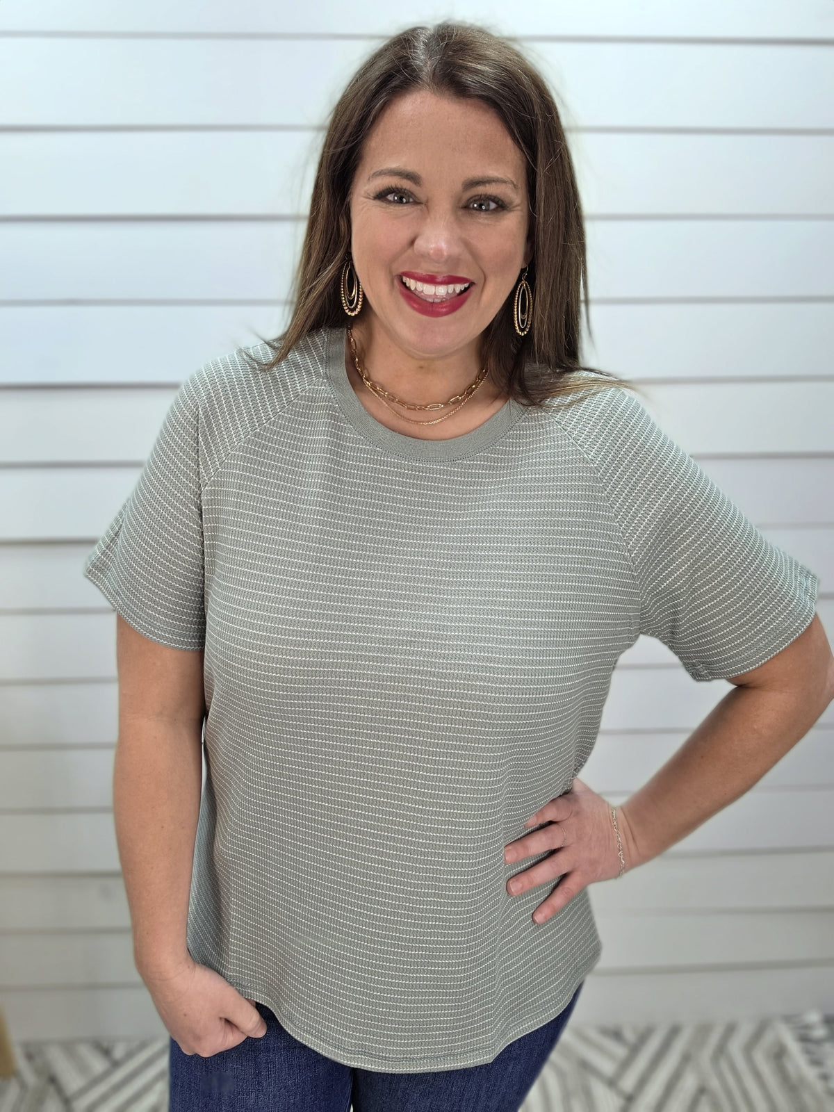 SAGE STRIPED TEXTURED KNIT TOP