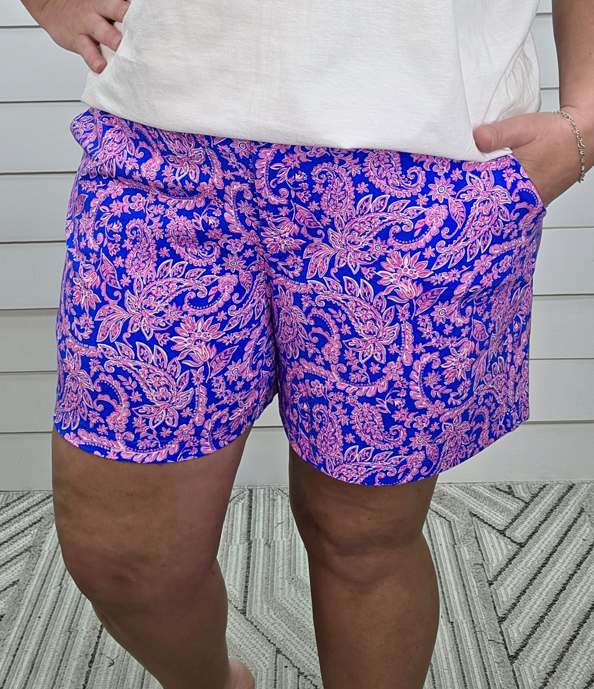 DEAR SCALLETT MAGENTA/NAVY KNIT PRINTED SHORTS