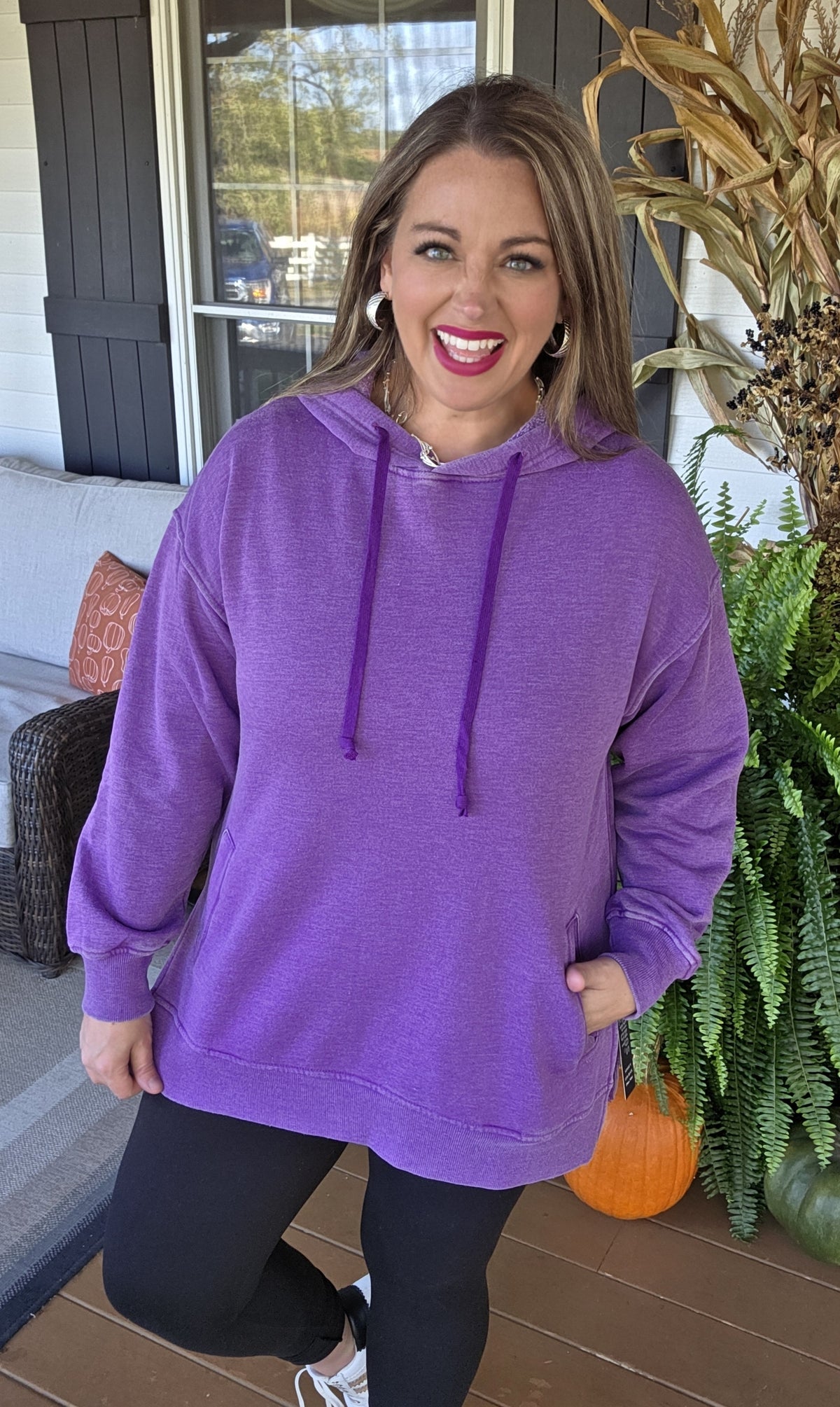 PURPLE MINERAL WASH HOODED PULLOVER W/ POCKETS