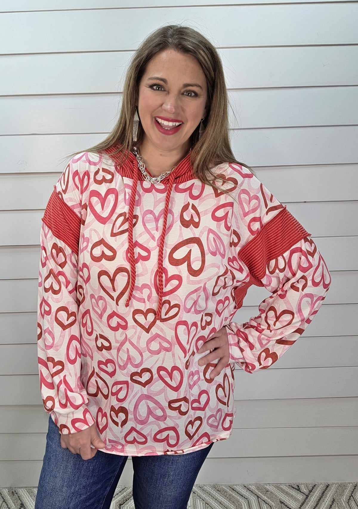 IVORY/RED/PINK HEART HOODIE