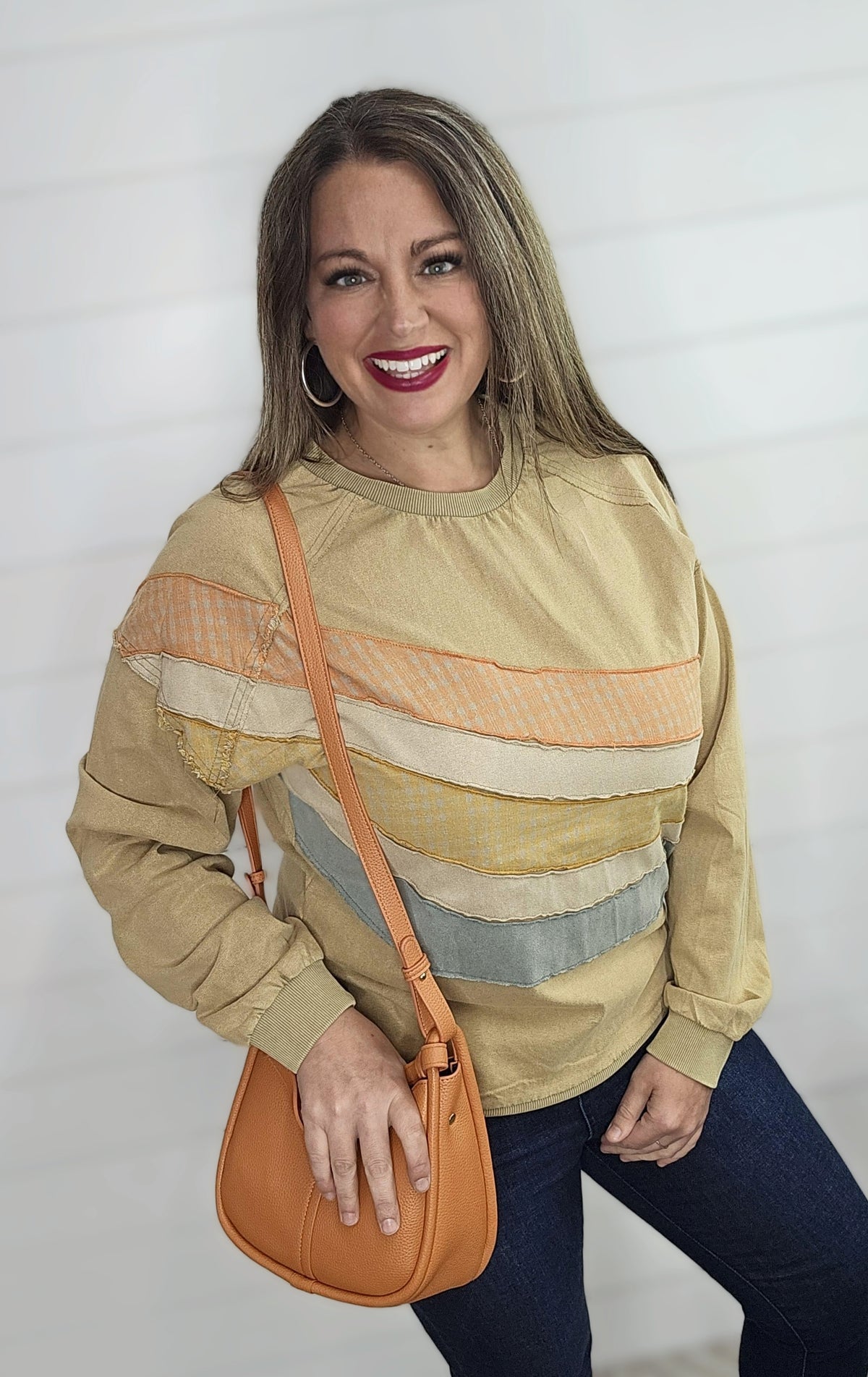 CAMEL MINERAL MIX COLOR FRONT PULLOVER TOP