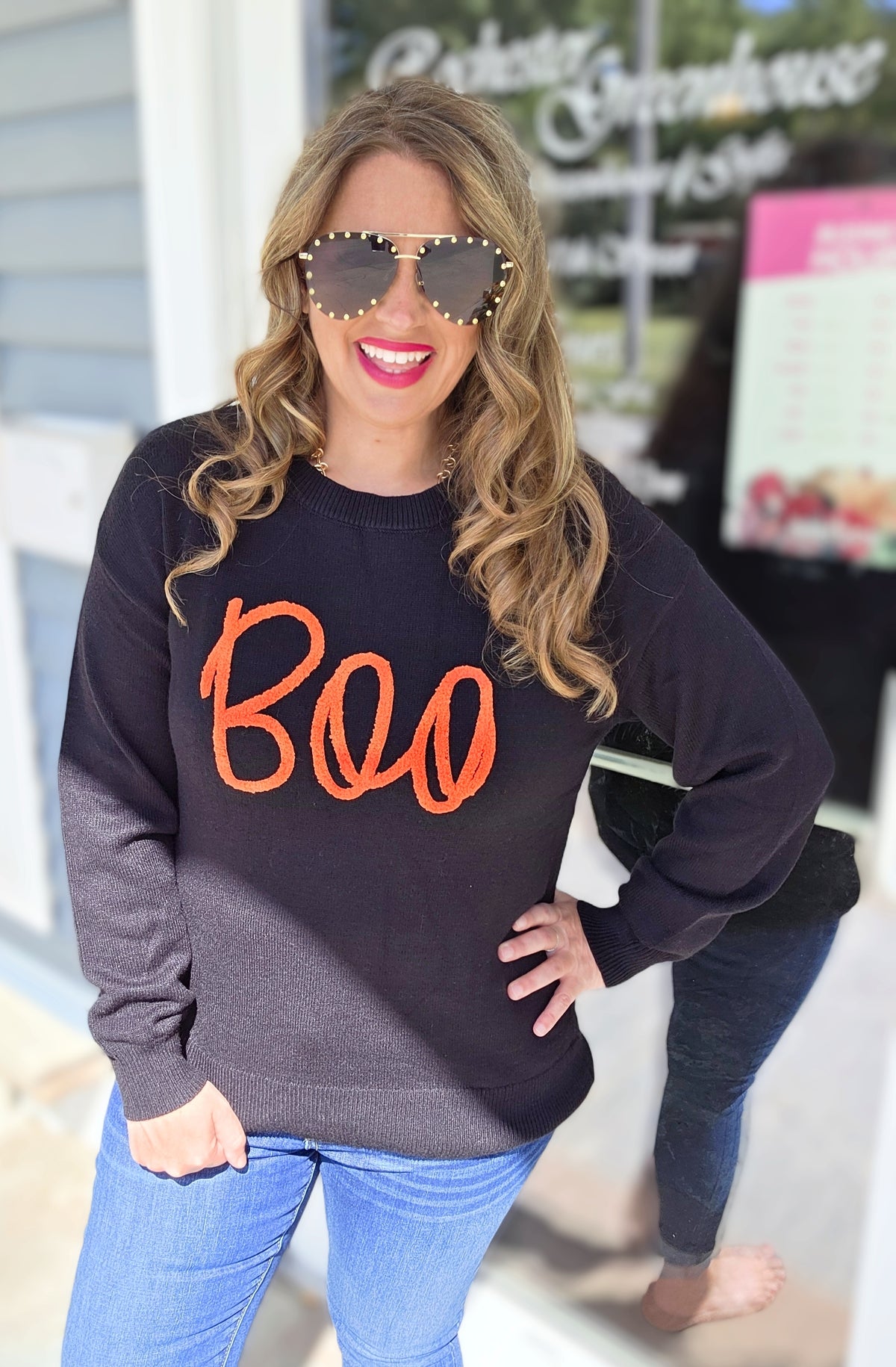 BLACK "BOO" KNIT SWEATER