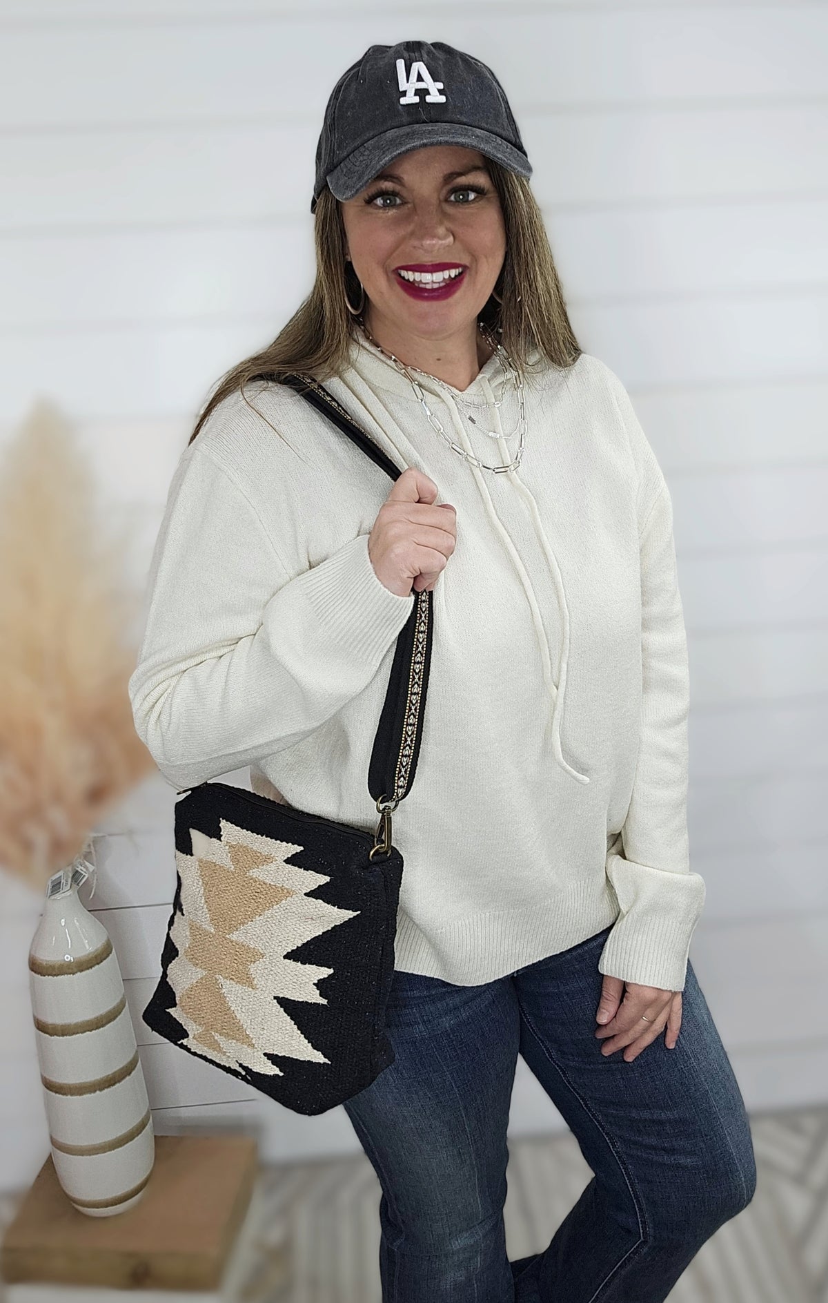 CREAM SWEATER KNIT HOODED TOP