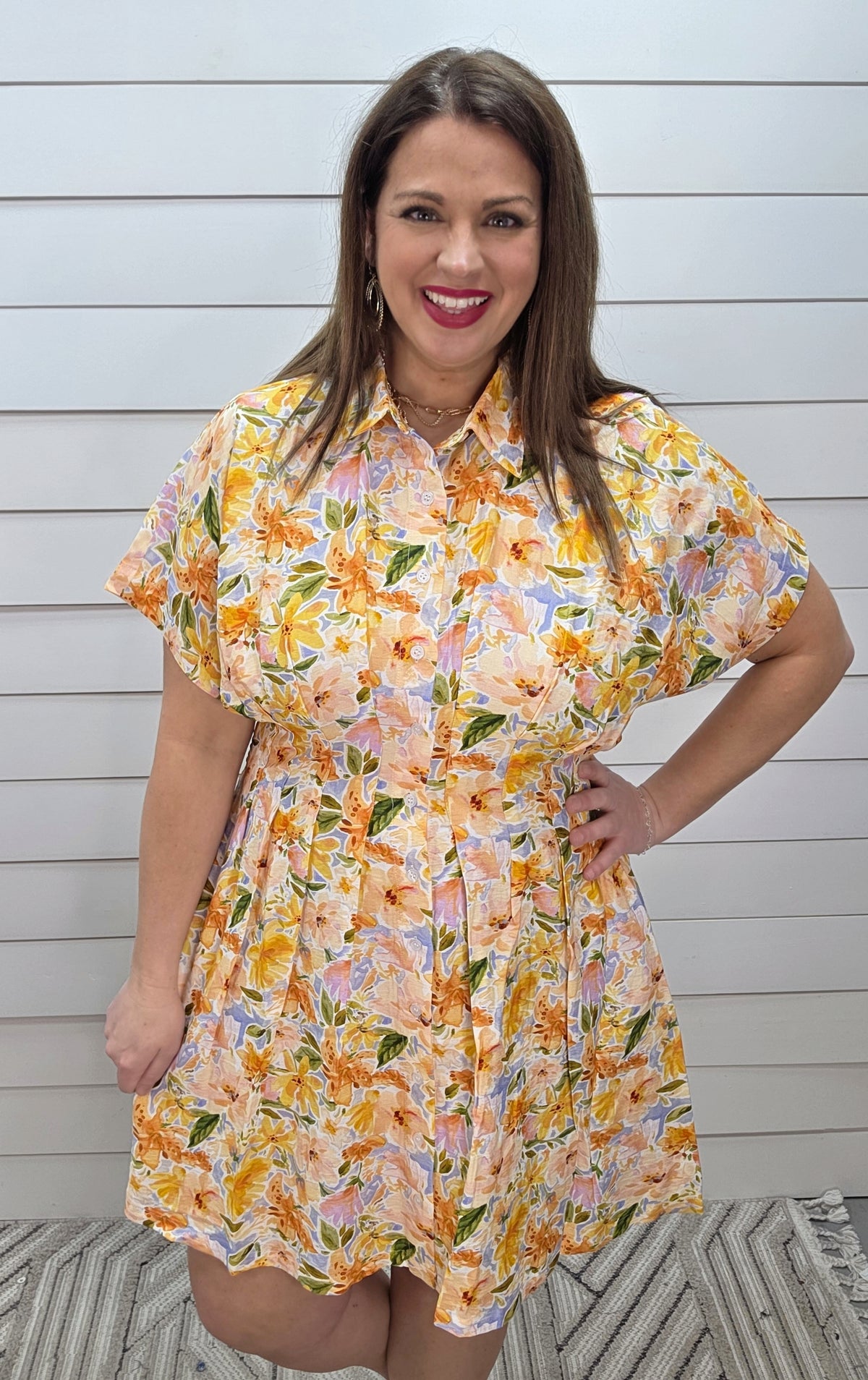 MANGO FLORAL PRINT BUTTON FRONT PLEATED DRESS W/ POCKETS