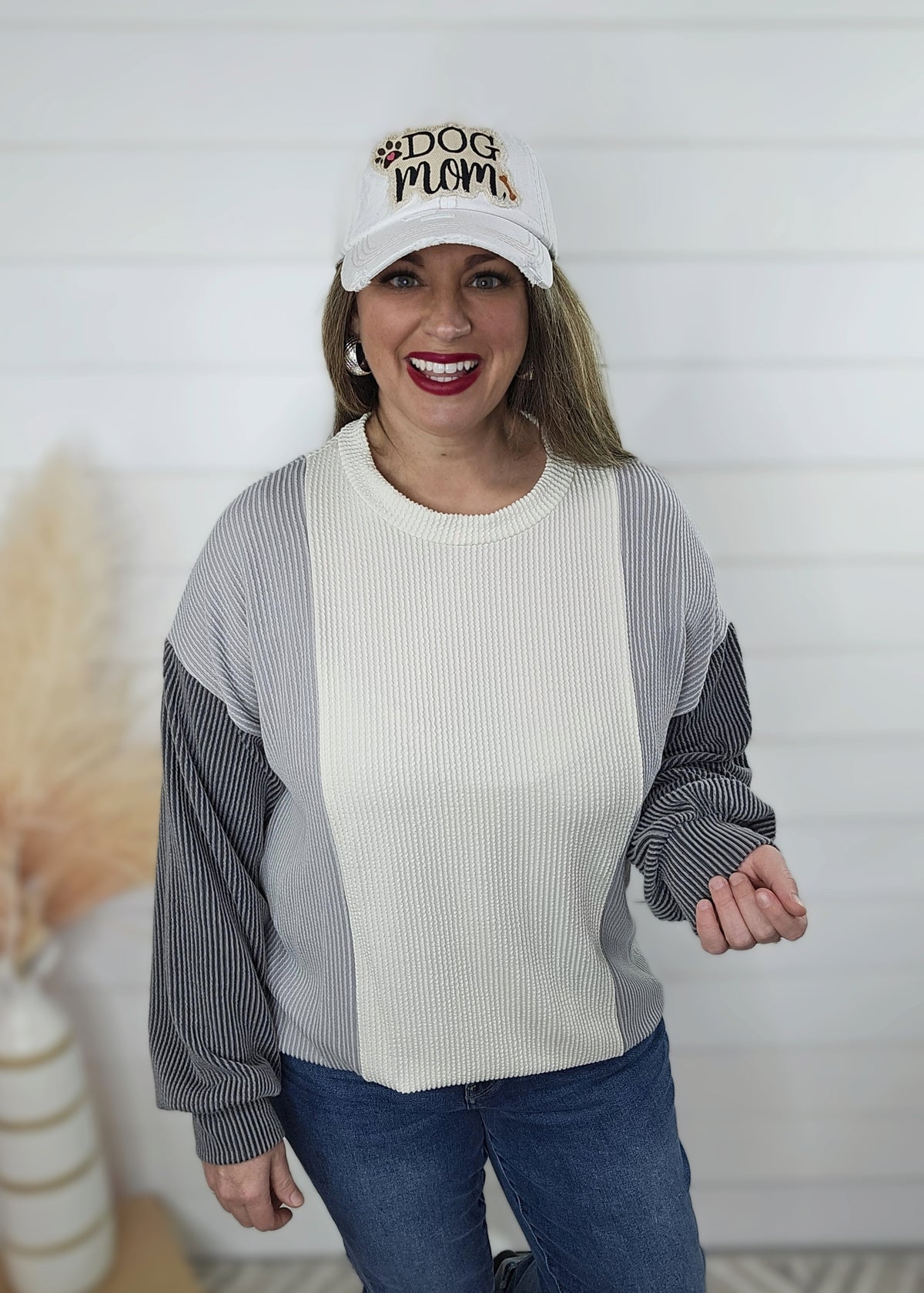 GREY HUE COLORBLOCK RAISED RIB TOP