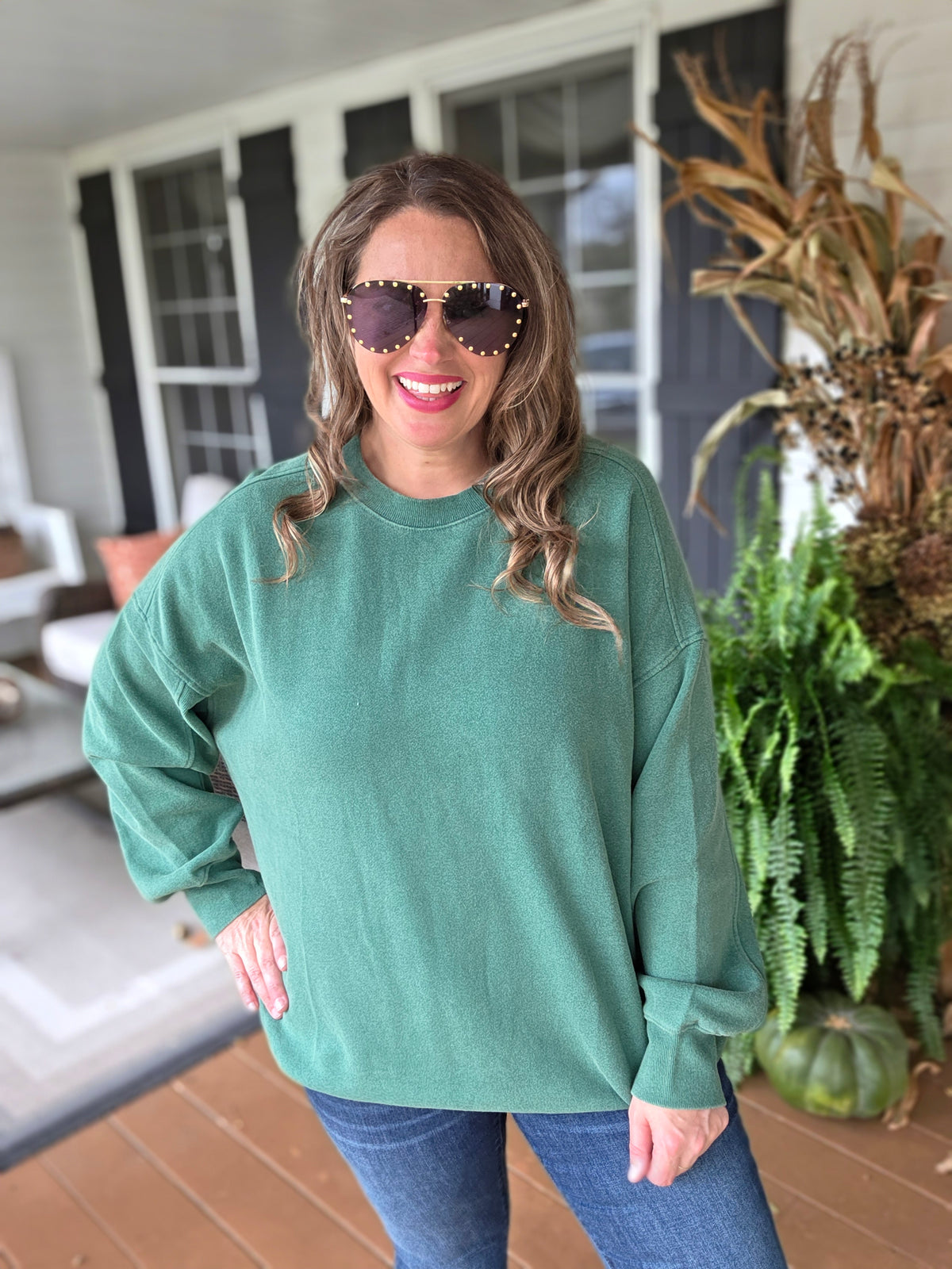 GREEN MINERAL WASH TUNIC PULLOVER