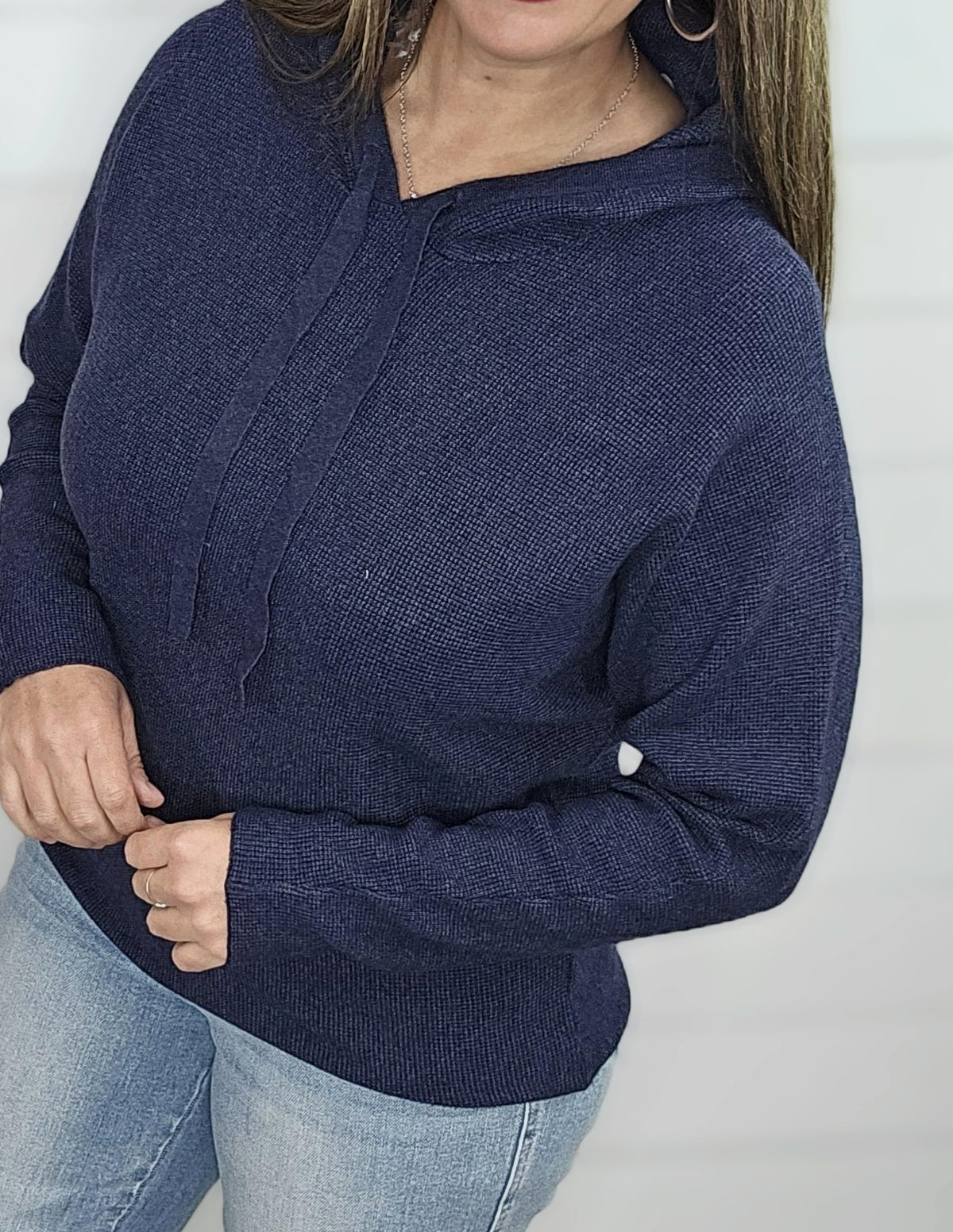 NAVY MINI WAFFLE TEXTURE DOLMAN HOODIE