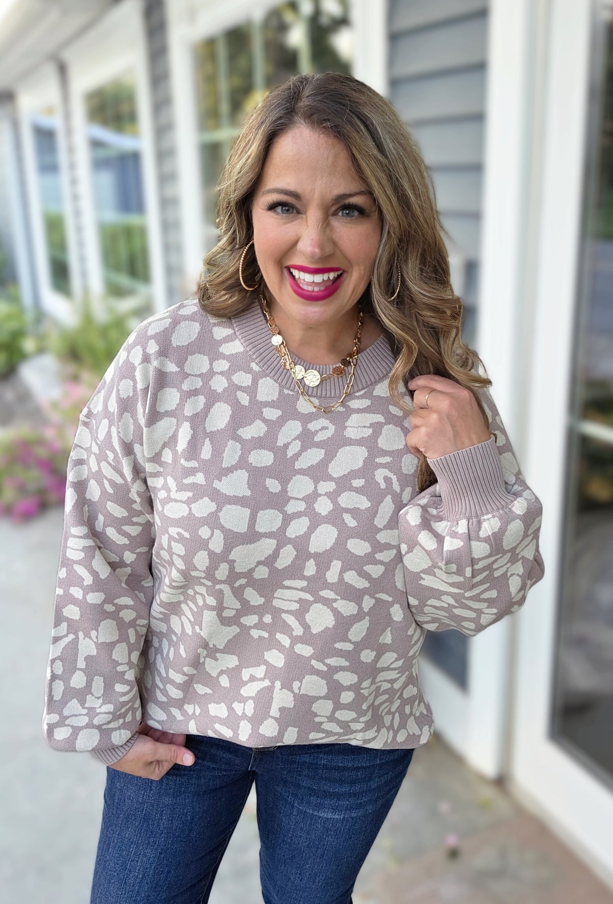 MOCHA ANIMAL PRINT SOFT KNIT SWEATER