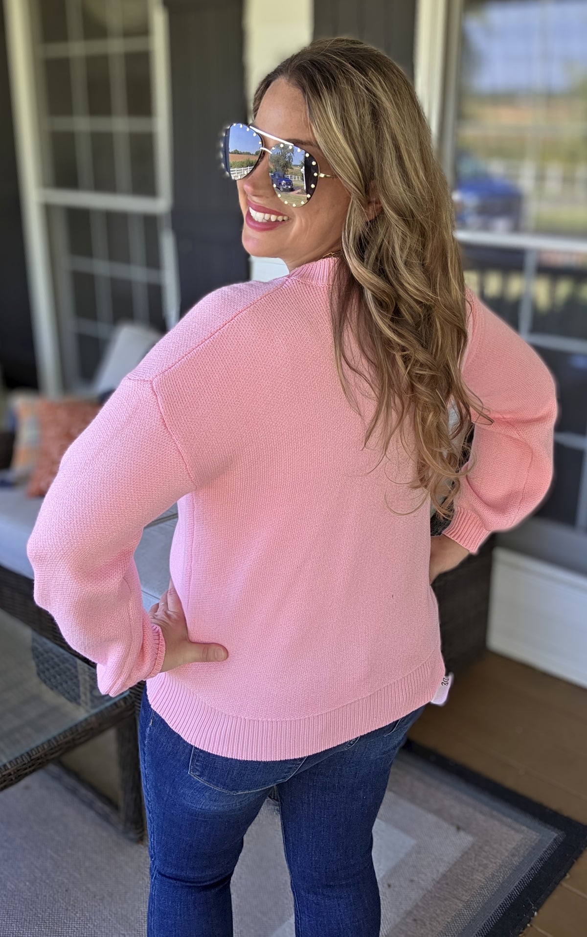 PINK LARGE BOW SWEATER
