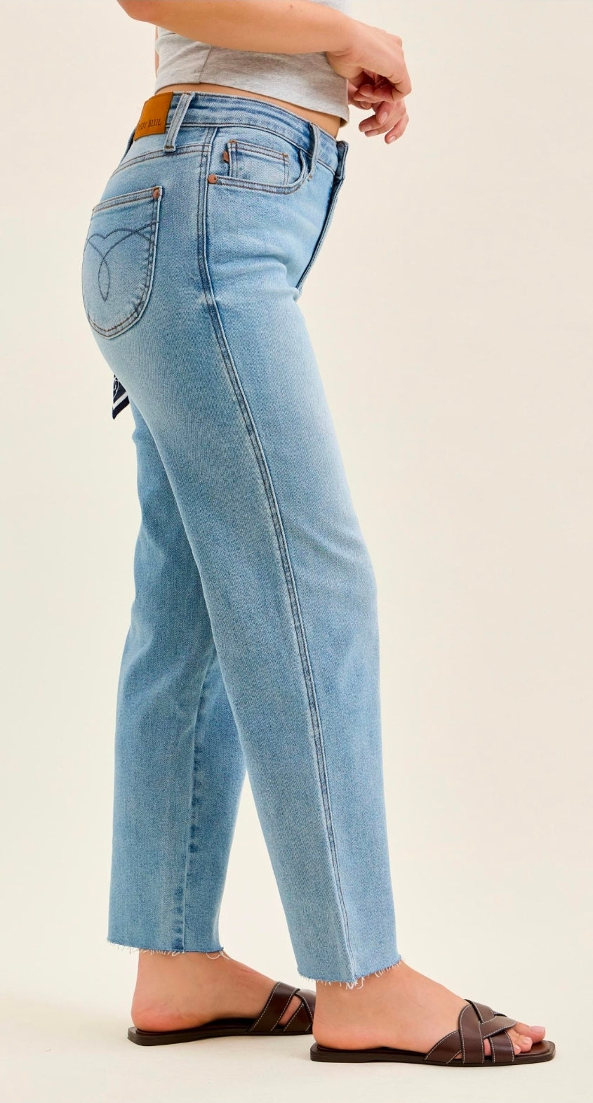 JUDY BLUE MID RISE Ankle Straight W/ Bandana Loop - MEDIUM WASH
