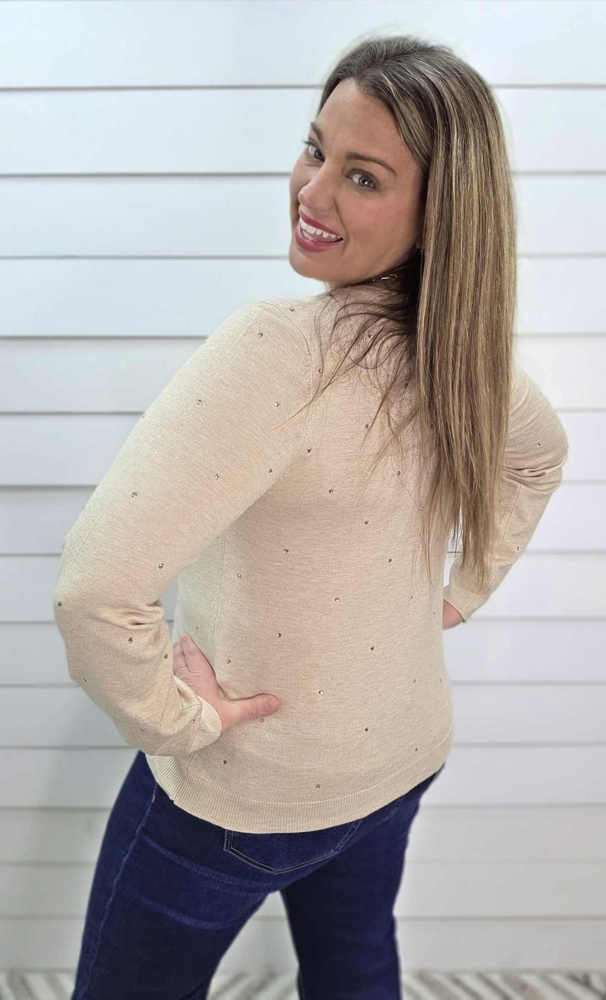 OATMEAL TEXTURED STRIPED PULLOVER SWEATER