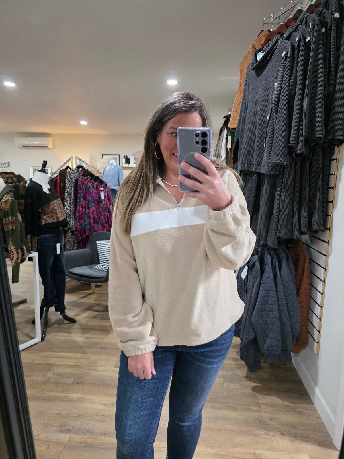 MOCHA COLORBLOCK FLEECE QUARTER ZIP