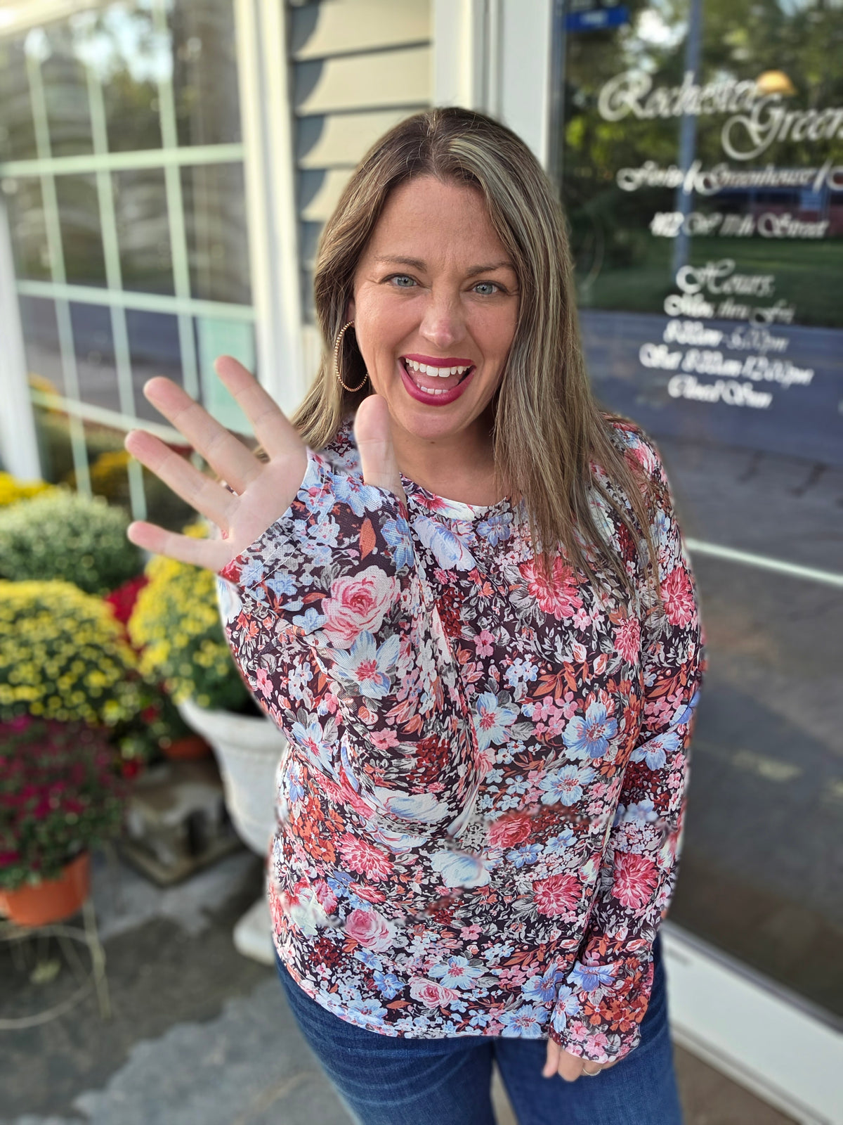 SHIRLEY AND STONE DARK FLORAL MESH TOP