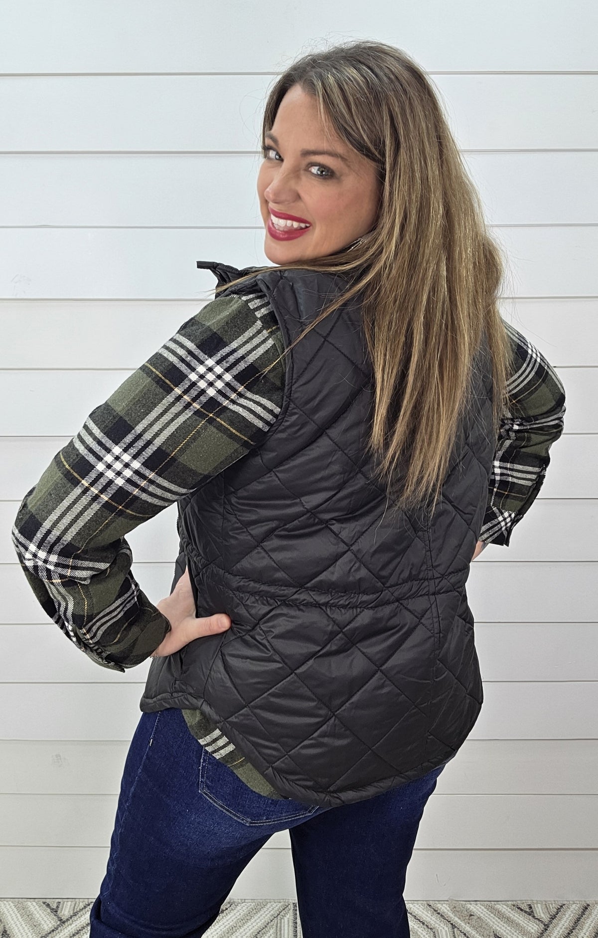 KAREN HART BLACK QUILTED CINCH ZIPPER VEST