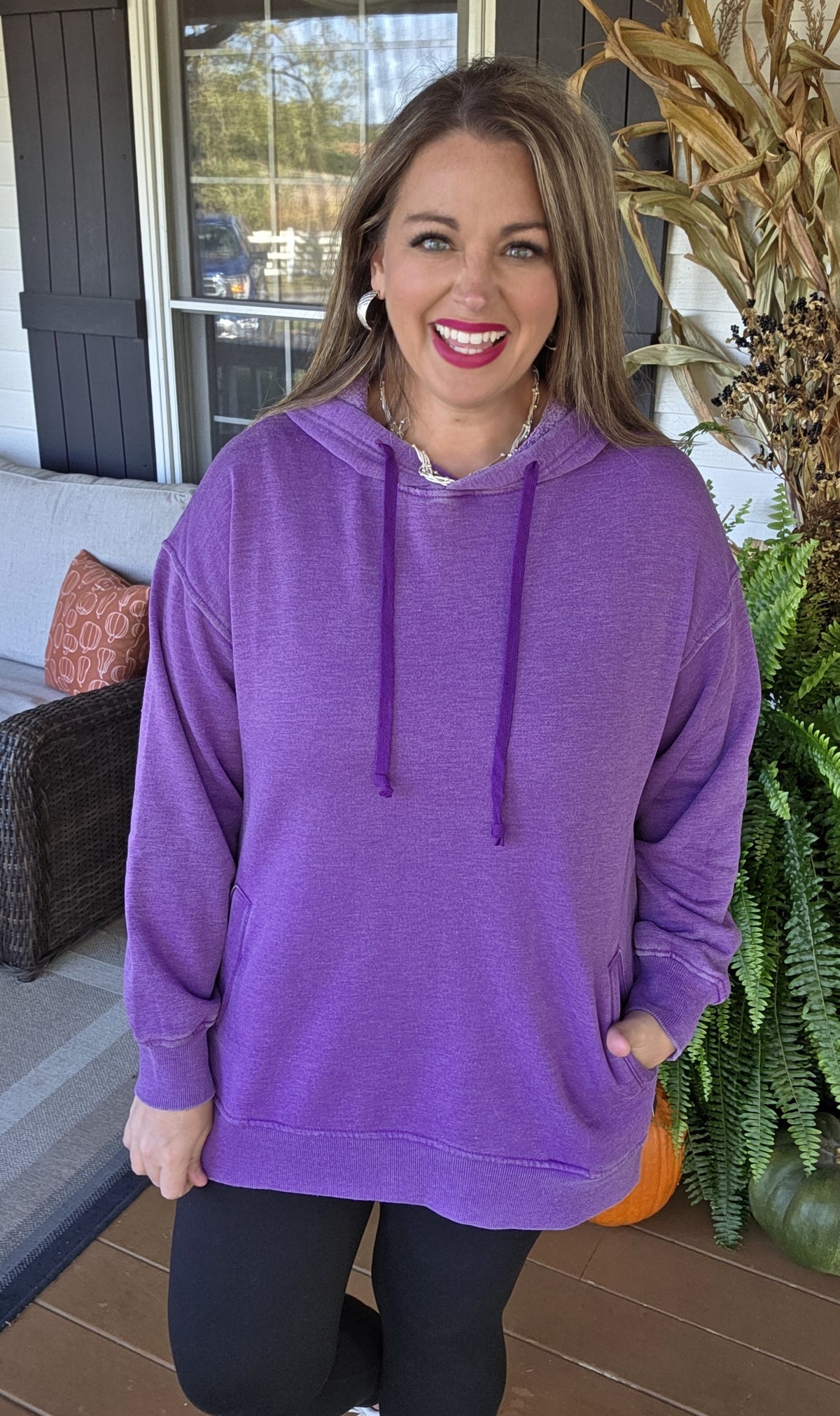 PURPLE MINERAL WASH HOODED PULLOVER W/ POCKETS