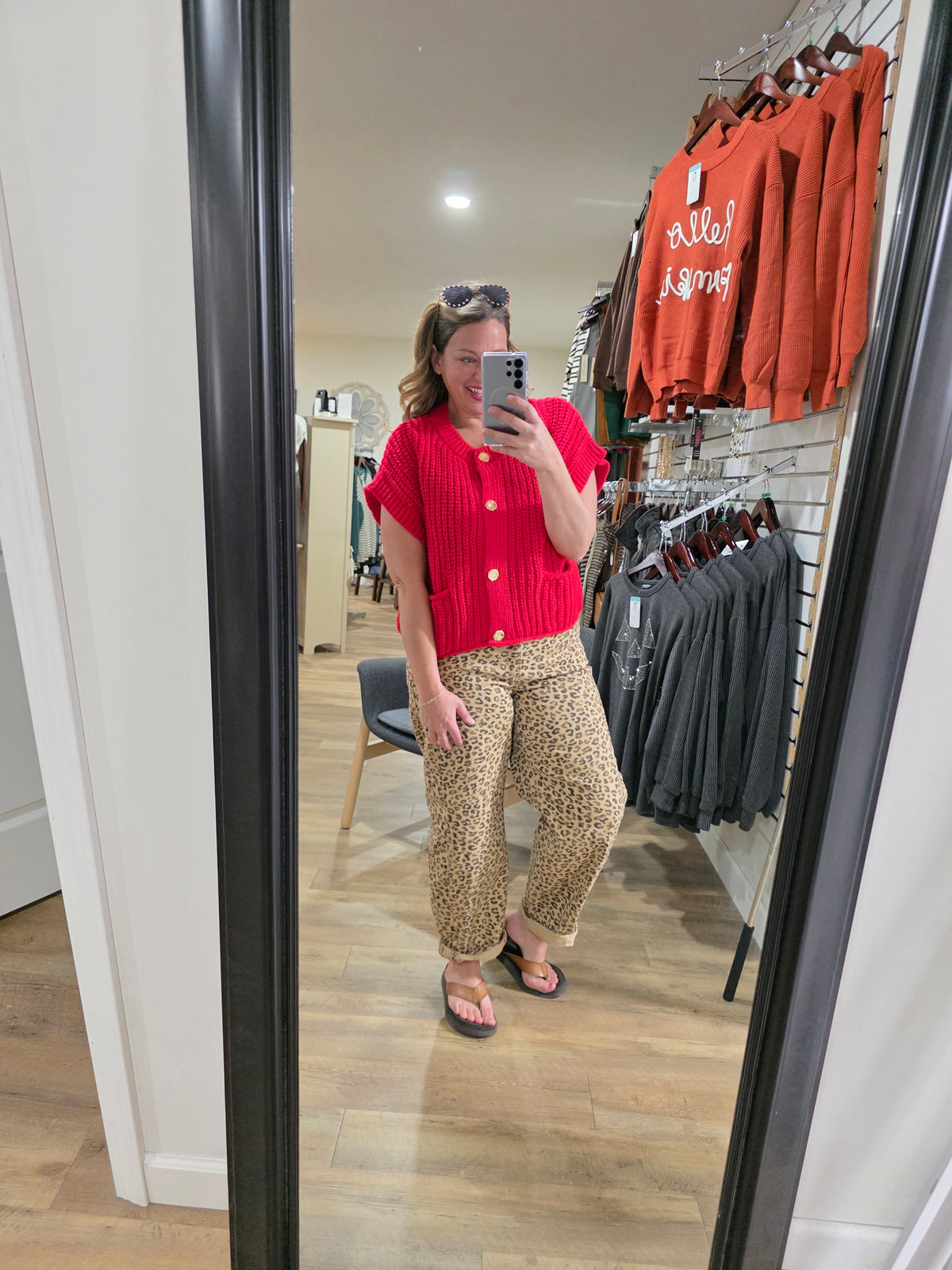 RISEN CAMEL LEOPARD MID RISE BARREL JEAN