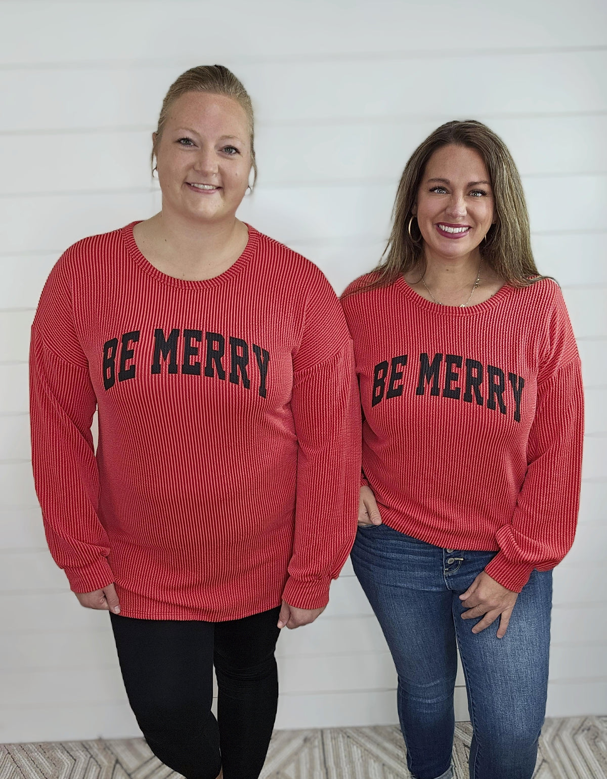 RED RAISED RIBBED BE MERRY TOP