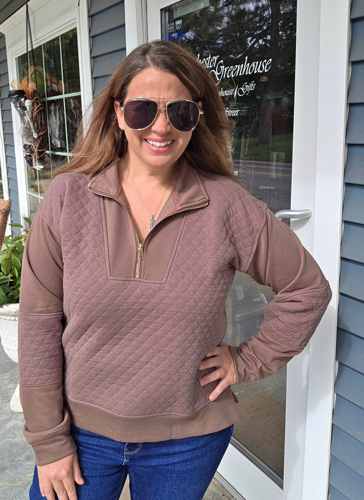 Cocoa High Neck, Half Zipper, Quilted Mix French Terry Pullover