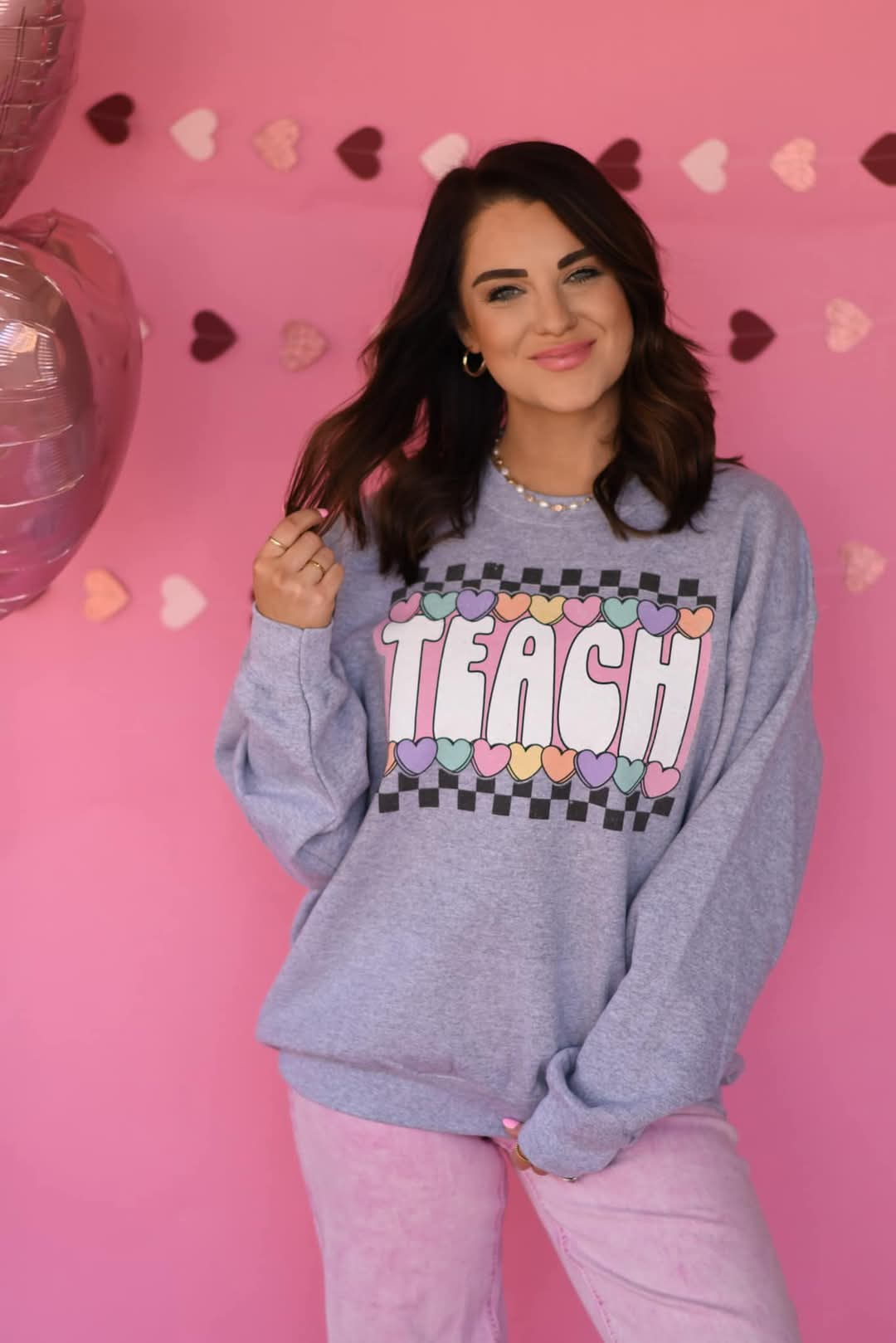 **PREORDER** TEACH CANDY HEART SWEATSHIRT - TAT 15 BUSINESS DAYS