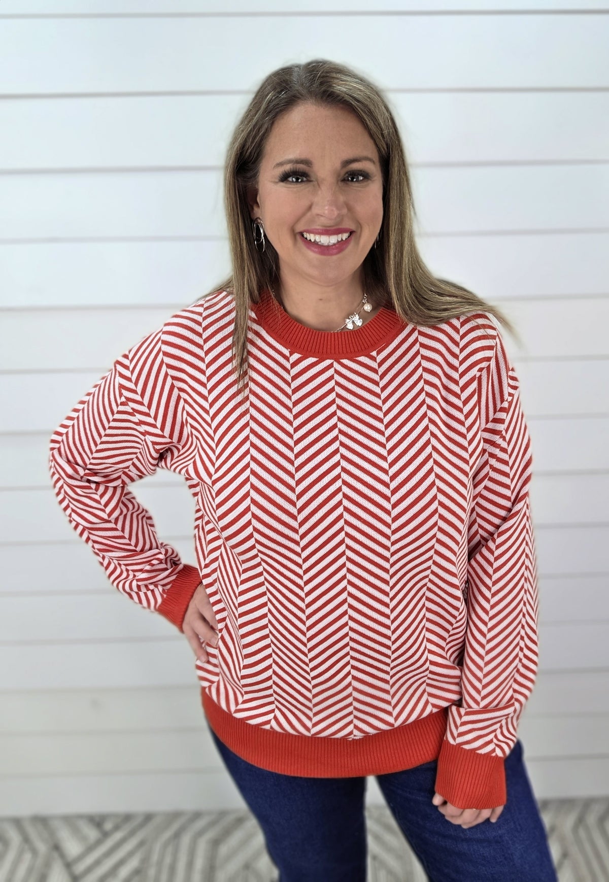 RED/WHITE CANDY CANE STRIPE KNIT SWEATER