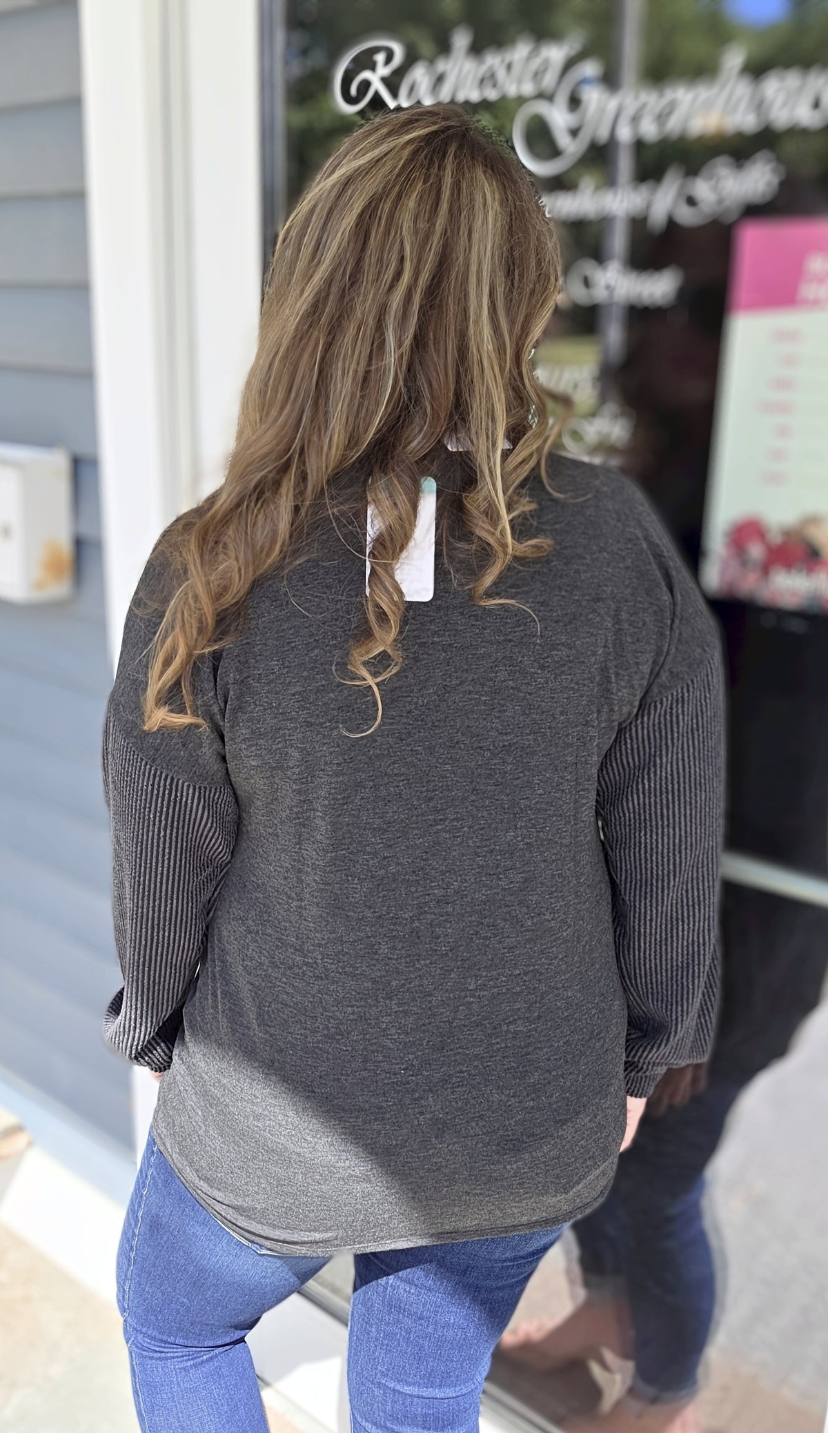 CHARCOAL CONTRAST KNIT TOP WITH RHINESTONE JACK O LANTERN FACE
