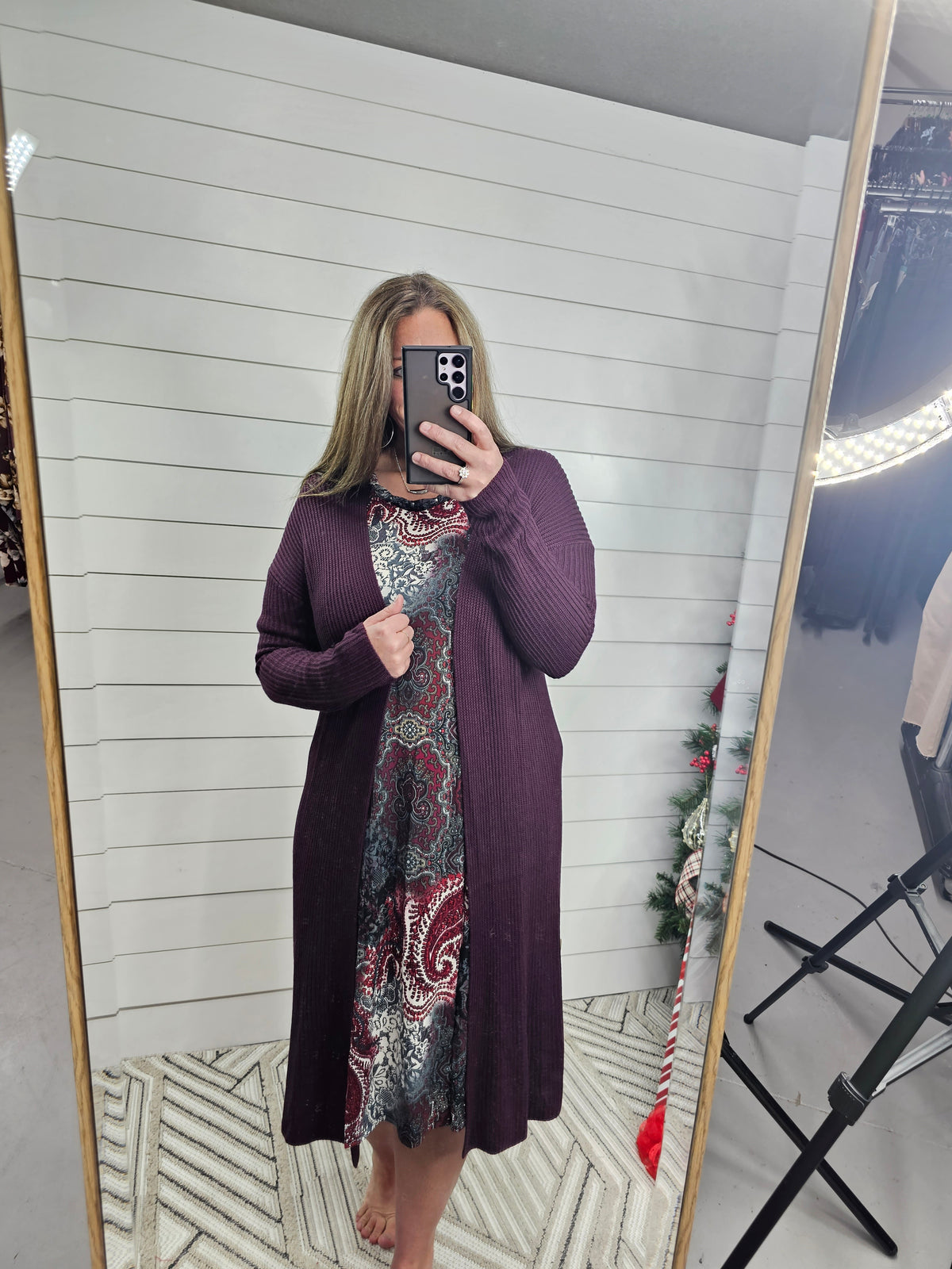 WINE DUSTER BUTTON CARDIGAN