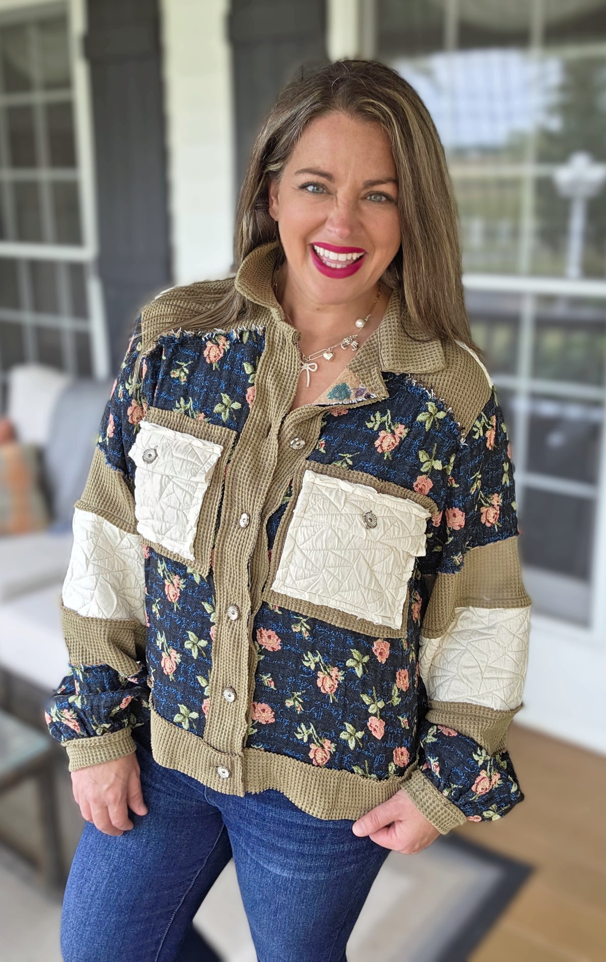 POL MOSS/FLORAL PATCHWORK JACKET