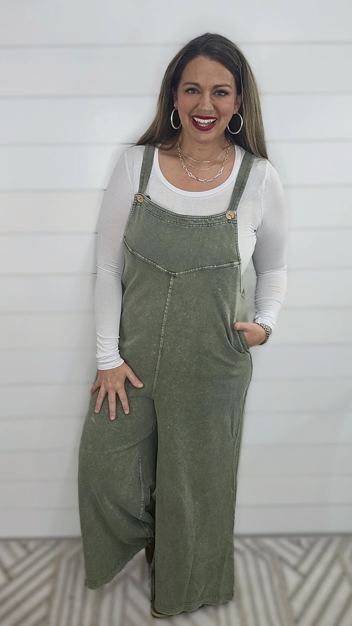 OLIVE MINERAL WASH FRENCH TERRY OVERALLS