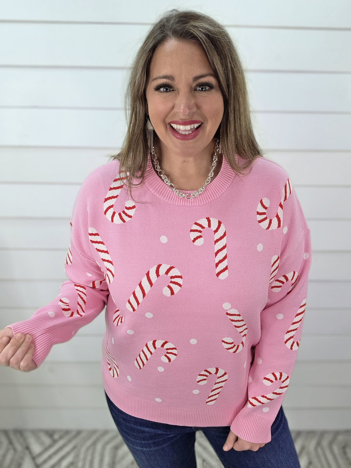 PINK CANDY CANE SWEATER