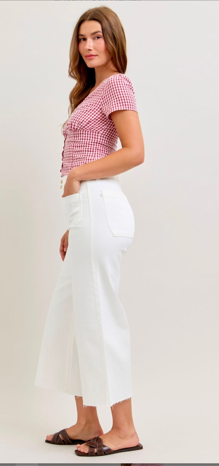 JUDY BLUE WIDE CROP FRONT POCKET WHITE JEANS