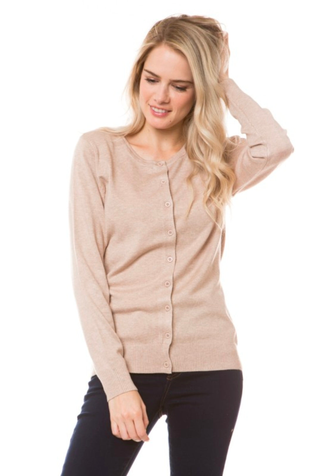 KHAKI BUTTON LIGHT WEIGHT CARDIGAN