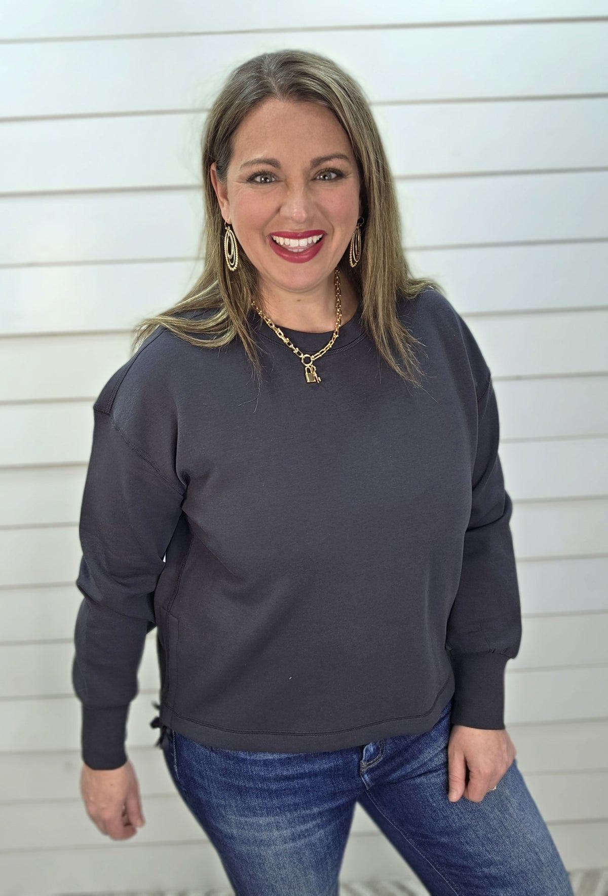 CHARCOAL SCUBA PULLOVER WITH SIDE TIES
