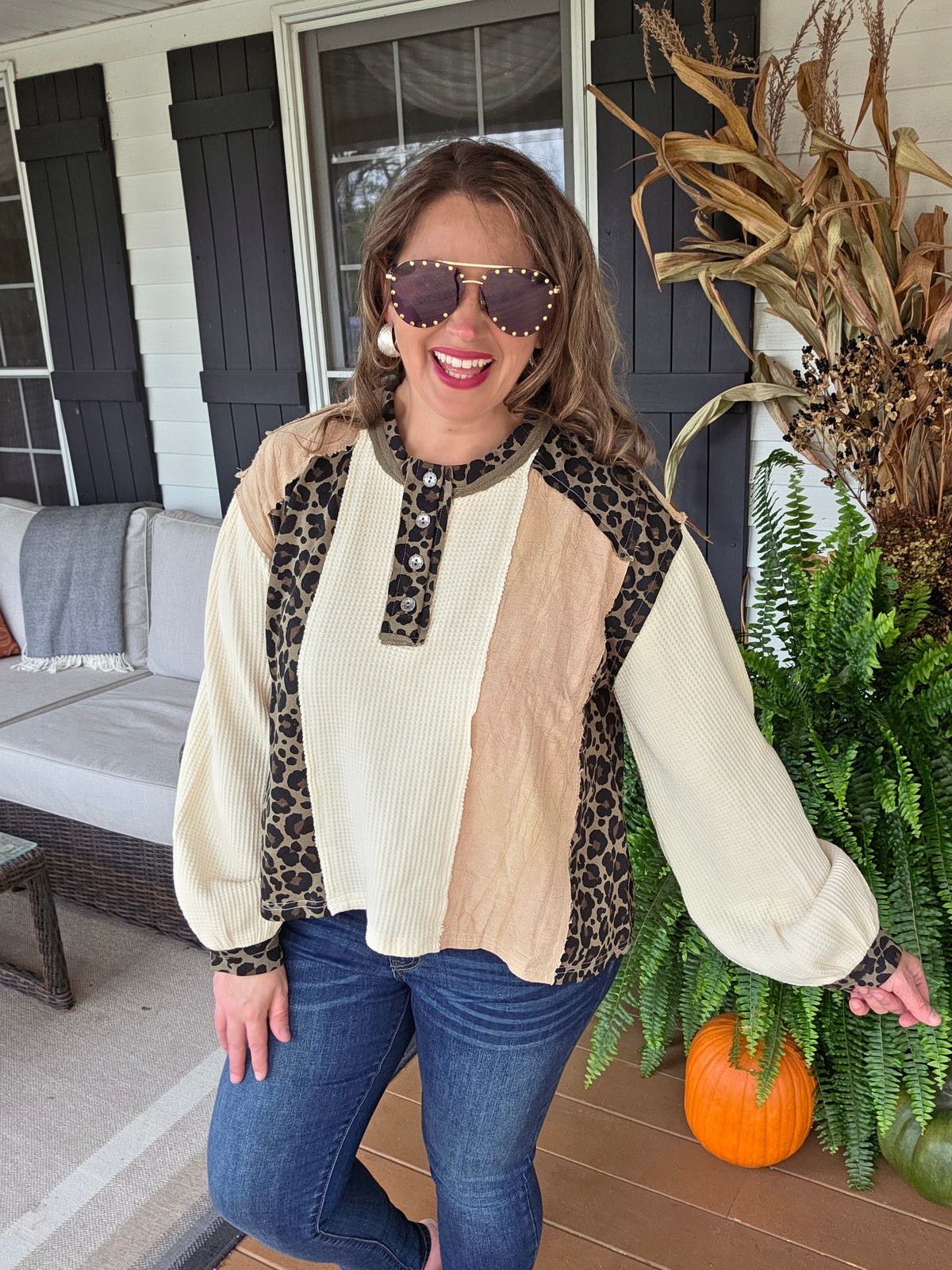 POL CREAM/ANIMAL CONTRAST OVERSIZED TOP