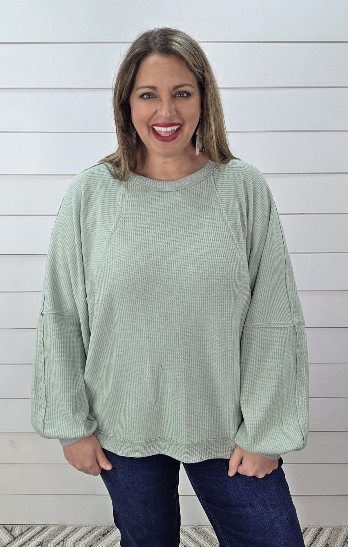 SAGE BRUSHED KNIT OVERSIZED KNIT TOP