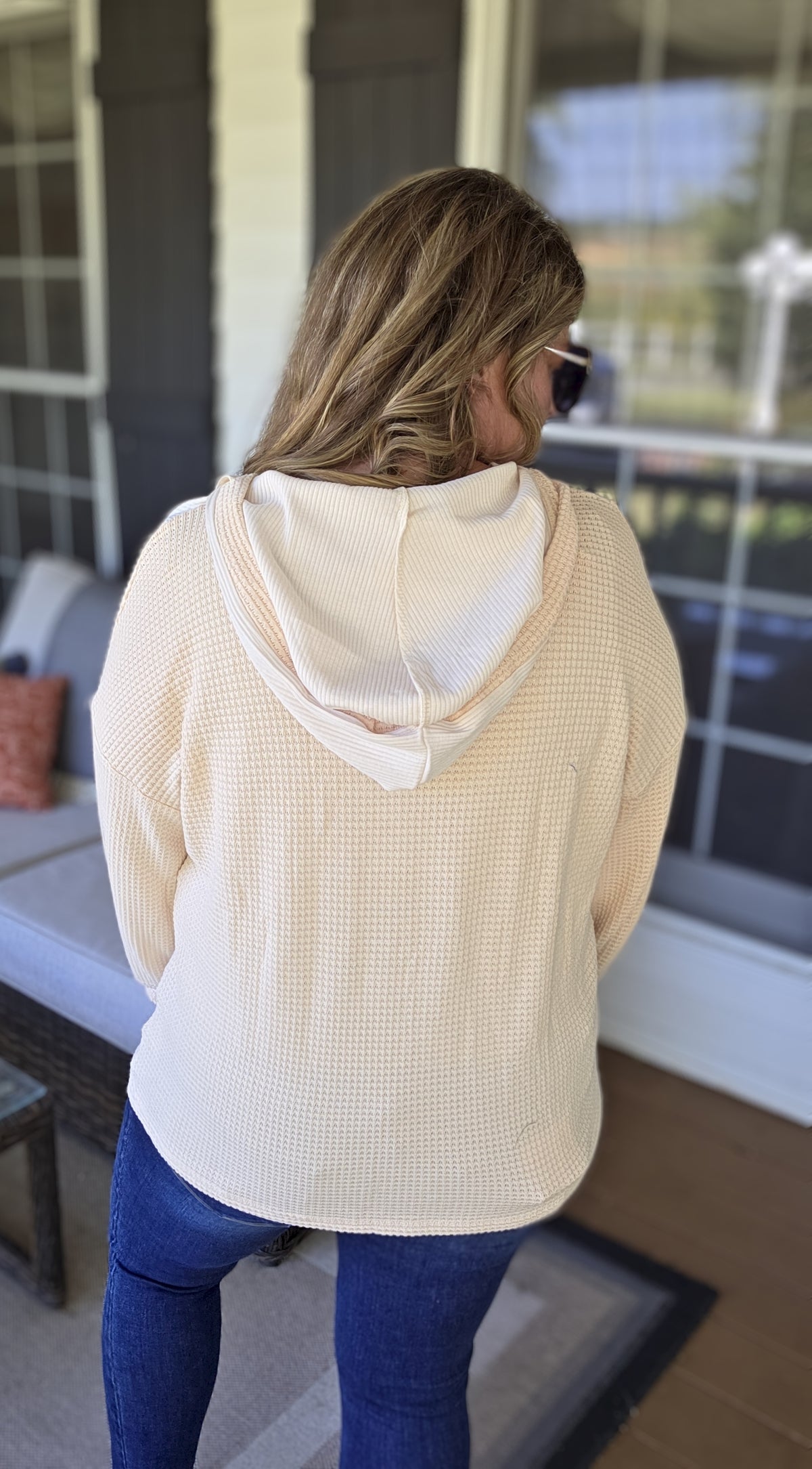 OATMEAL WAFFLE CONTRAST LIGHT WEIGHT HOODIE