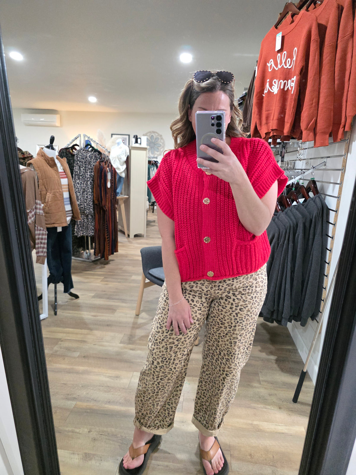 RISEN CAMEL LEOPARD MID RISE BARREL JEAN