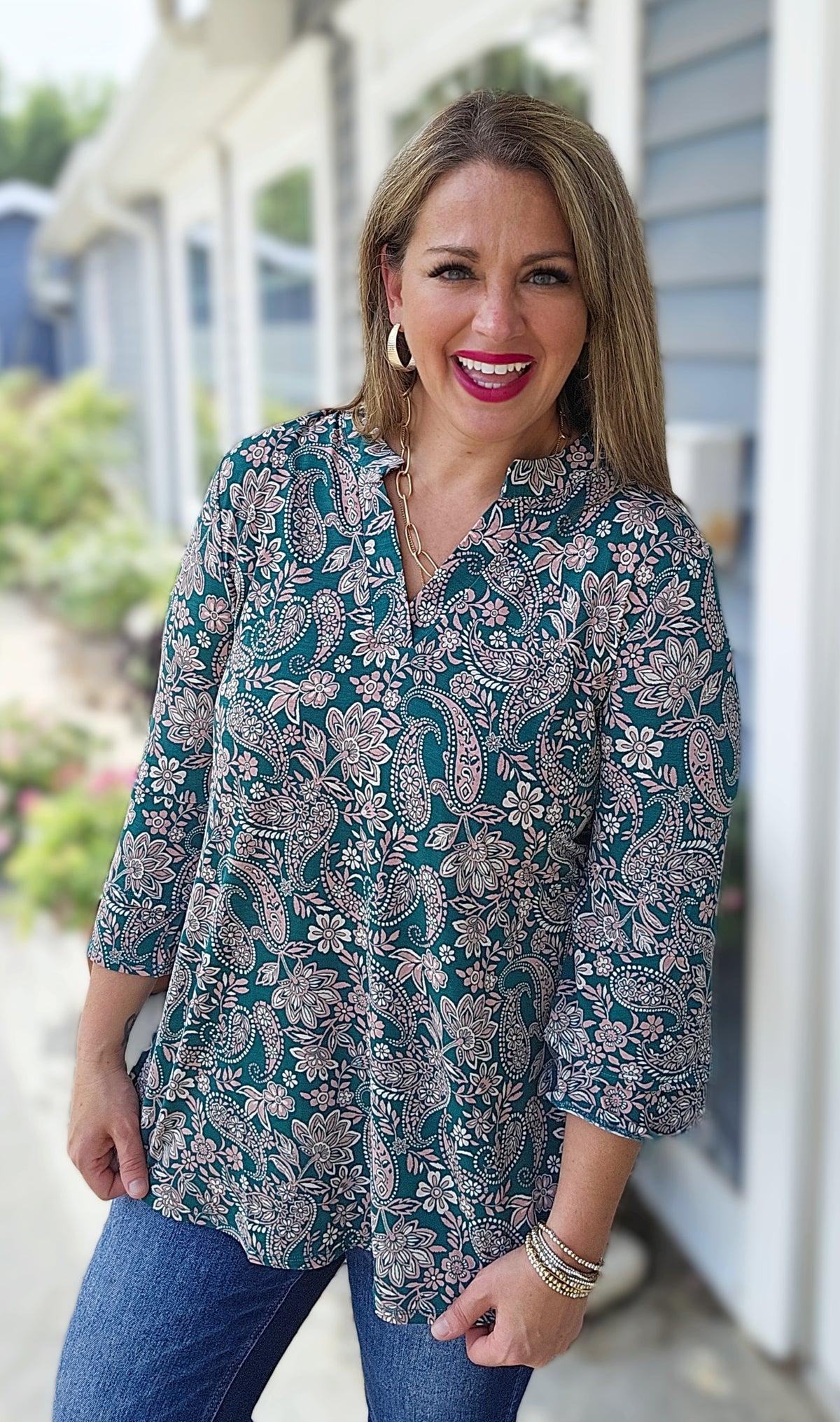 DEAR SCARLETT HUNTER GREEN PAISLEY/FLORAL DOUBLE BELL LIZZY