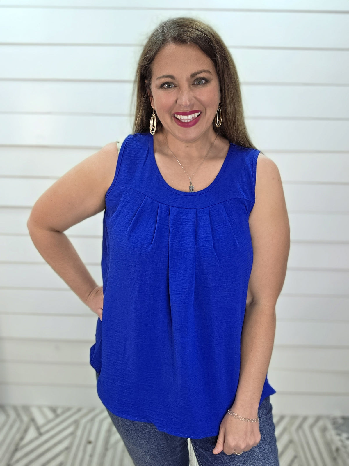BLUE PLEATED RELAXED FIT TANK