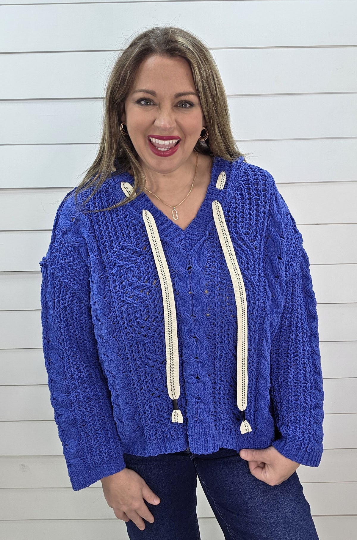 POL OVERSIZED BLUE HOODED SWEATER