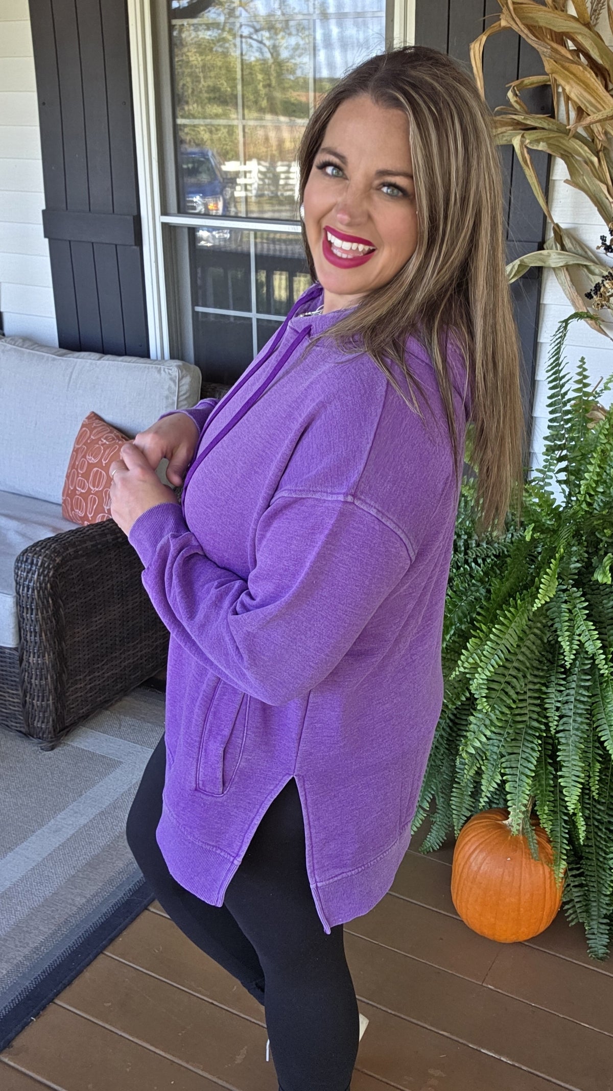 PURPLE MINERAL WASH HOODED PULLOVER W/ POCKETS