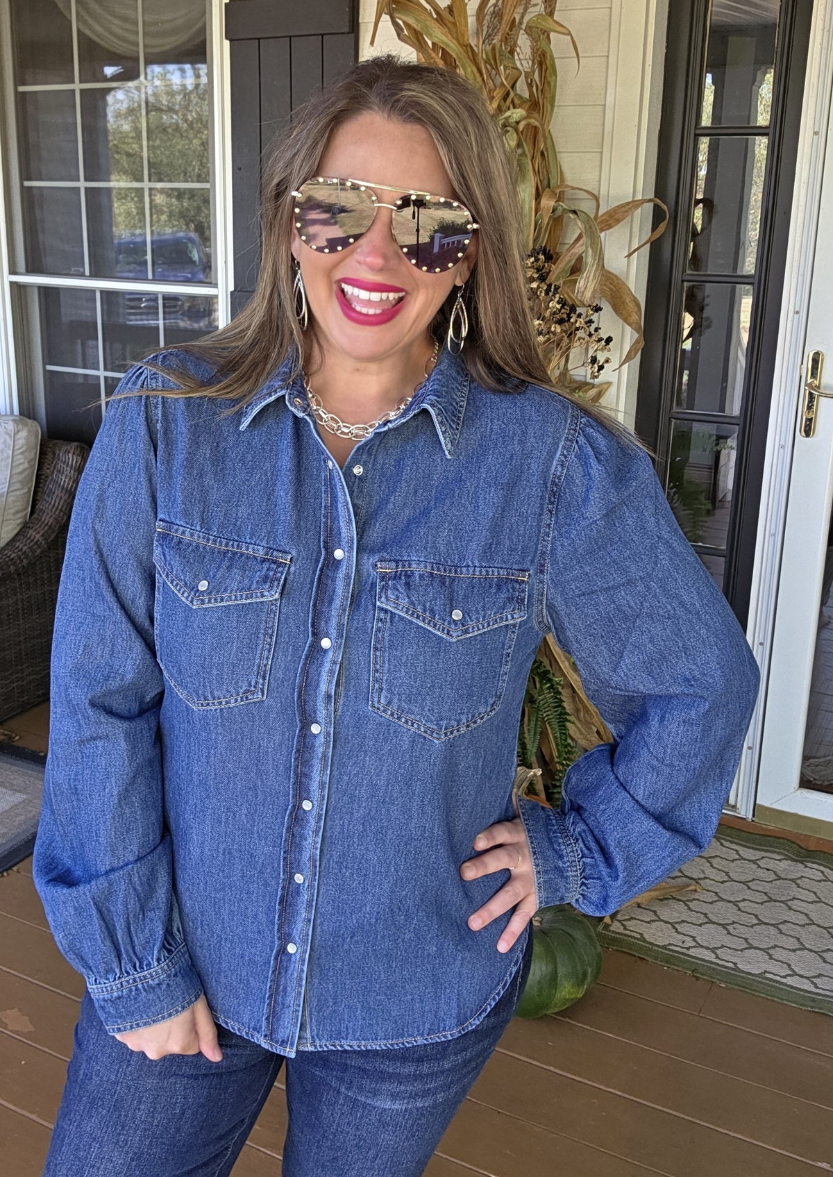 DARK DENIM PEARL SNAP SHIRT