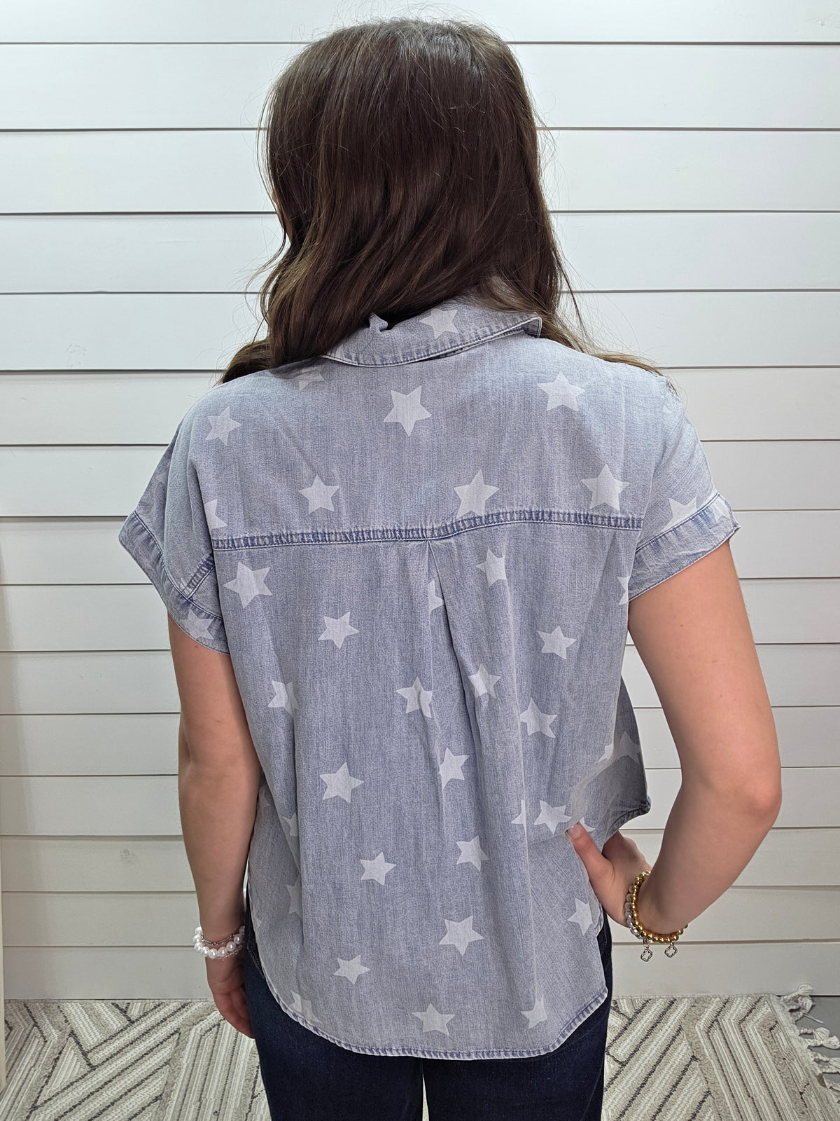 DENIM STAR BUTTON DOWN TOP