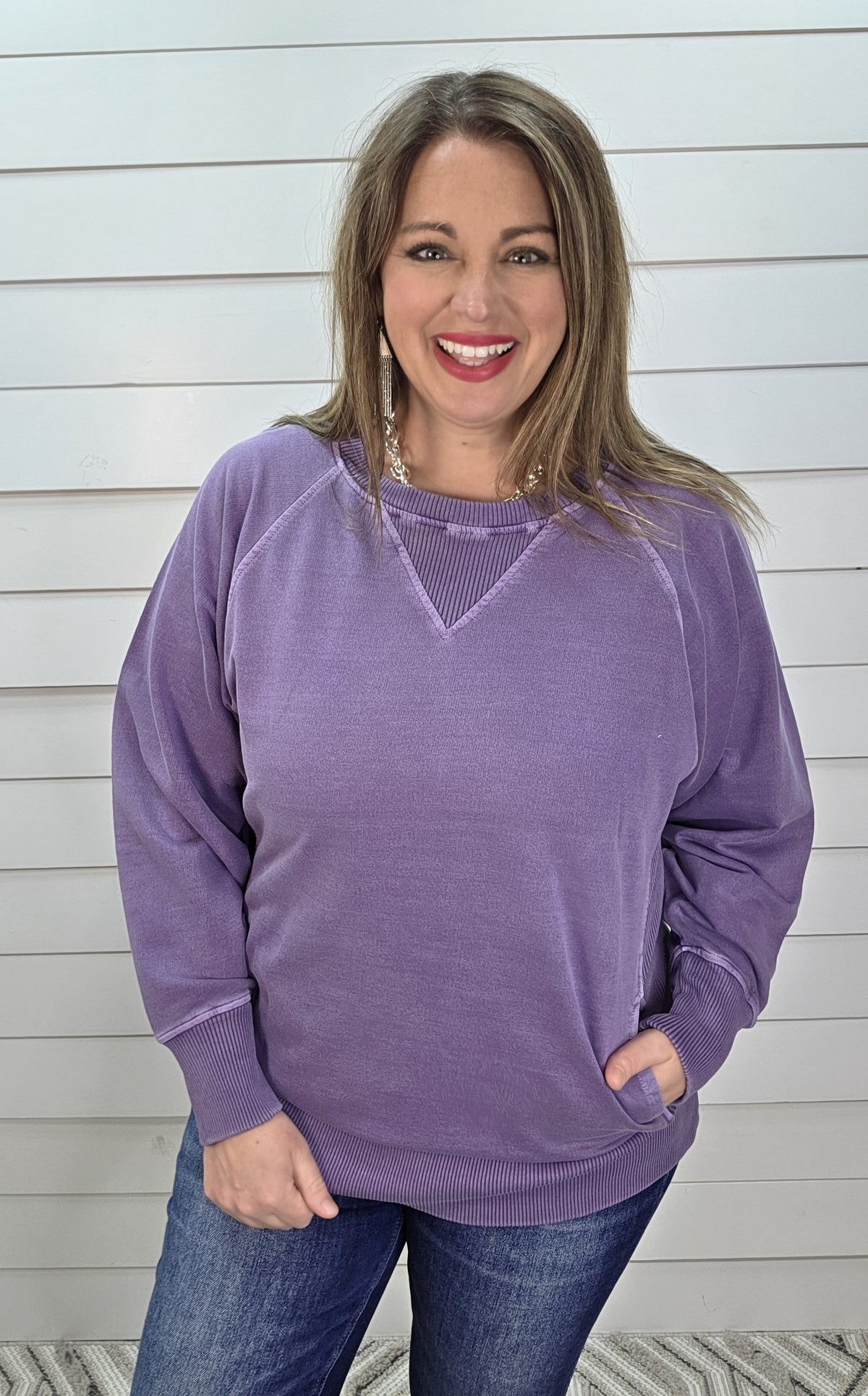 LILAC FRENCH TERRY PULLOVER WITH POCKETS