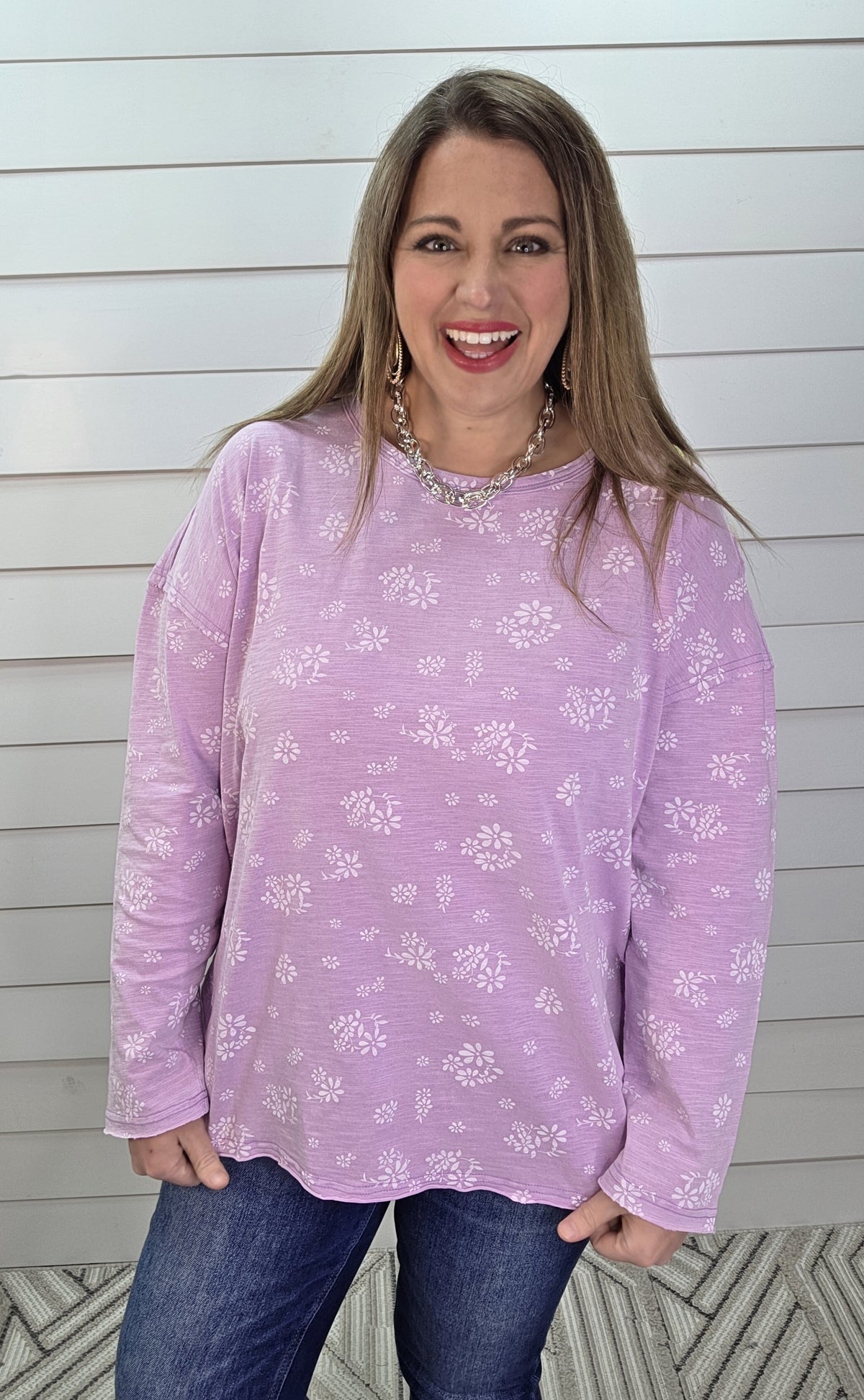 LAVENDER FLORAL PRINTED OVERSIZED COTTON TOP