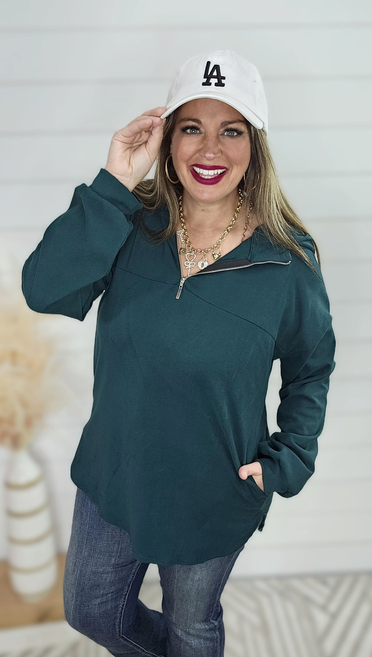 HUNTER GREEN QUARTER ZIP PULLOVER