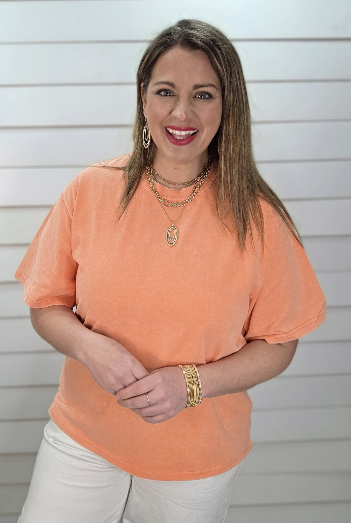 ORANGE MINERAL WASH COTTON SHORT SLEEVE TOP
