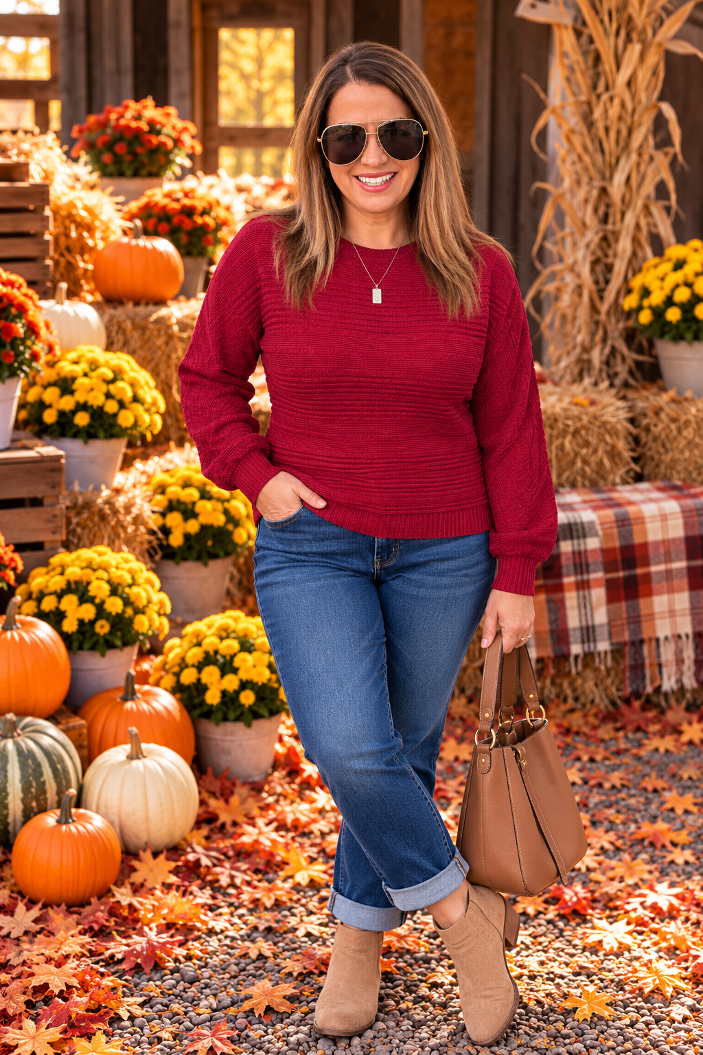 BURGUNDY DOLMAN TEXTURED BRUSHED KNIT TOP