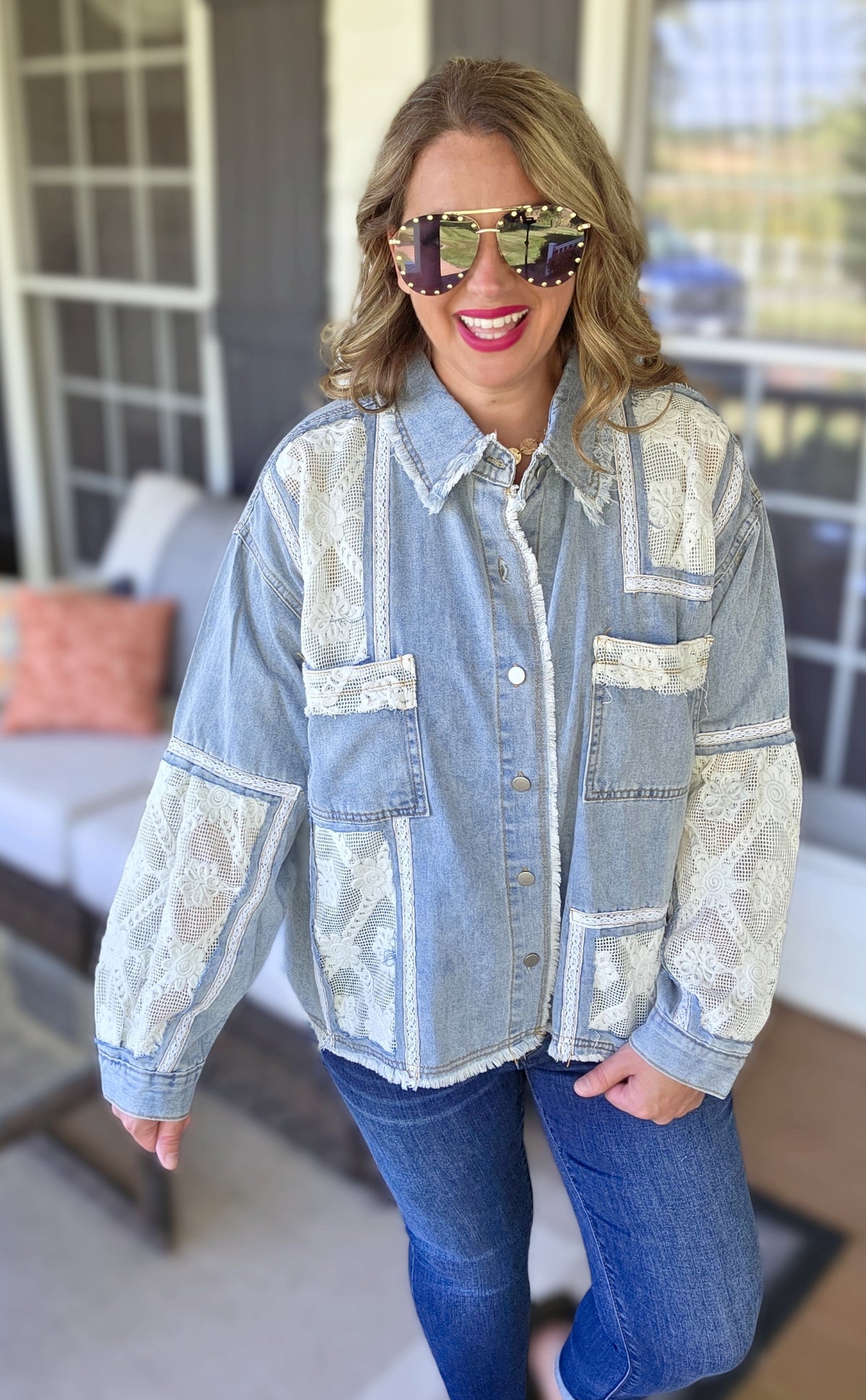 POL DENIM/LACE CONTRAST JACKET